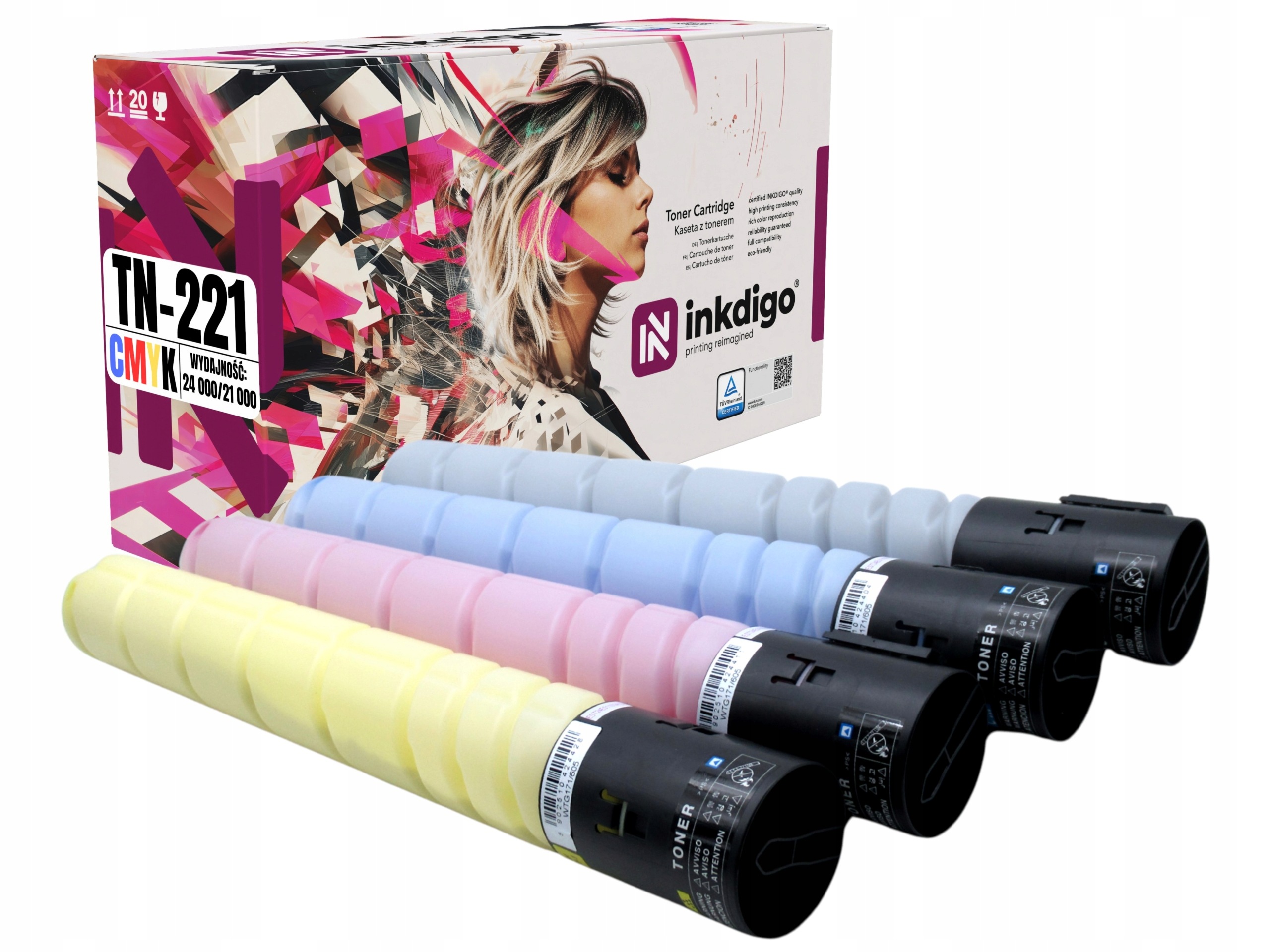 4x náhradní toner Inkdigo TN221 pro Konica Minolta Bizhub C227 C287