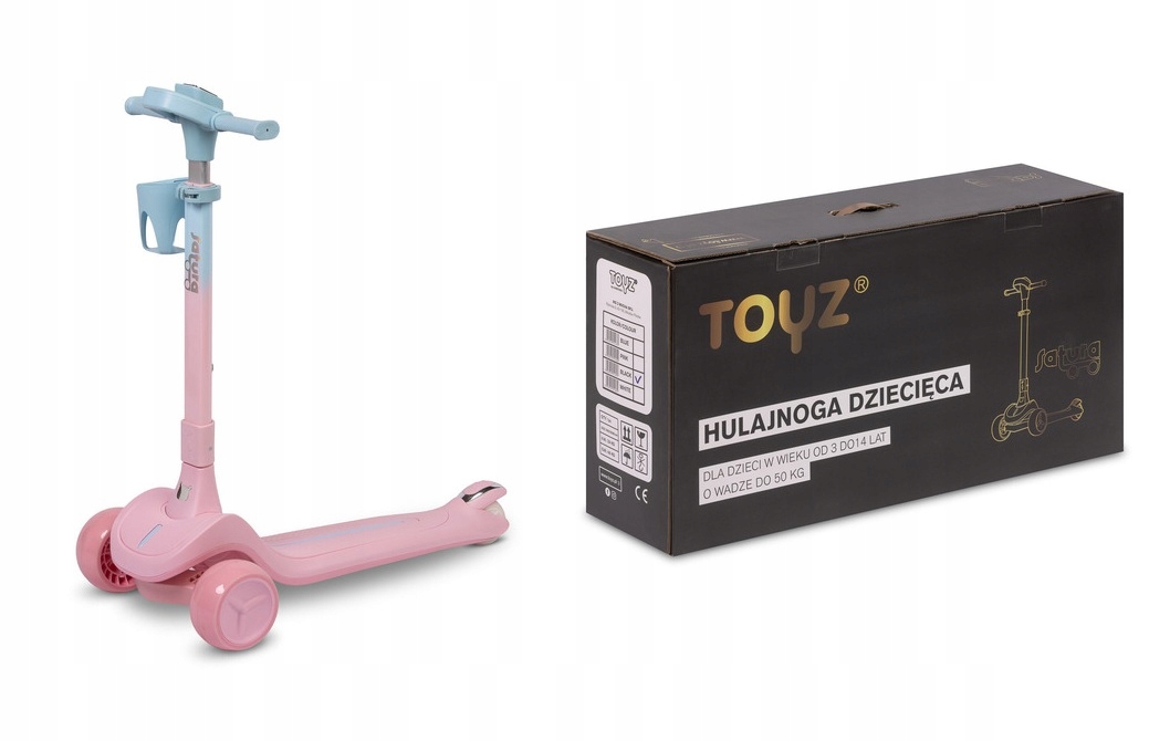 Toyz Satura Hulajnoga 3-kołowa składana do 50 kg uchwyt na kubek Pink