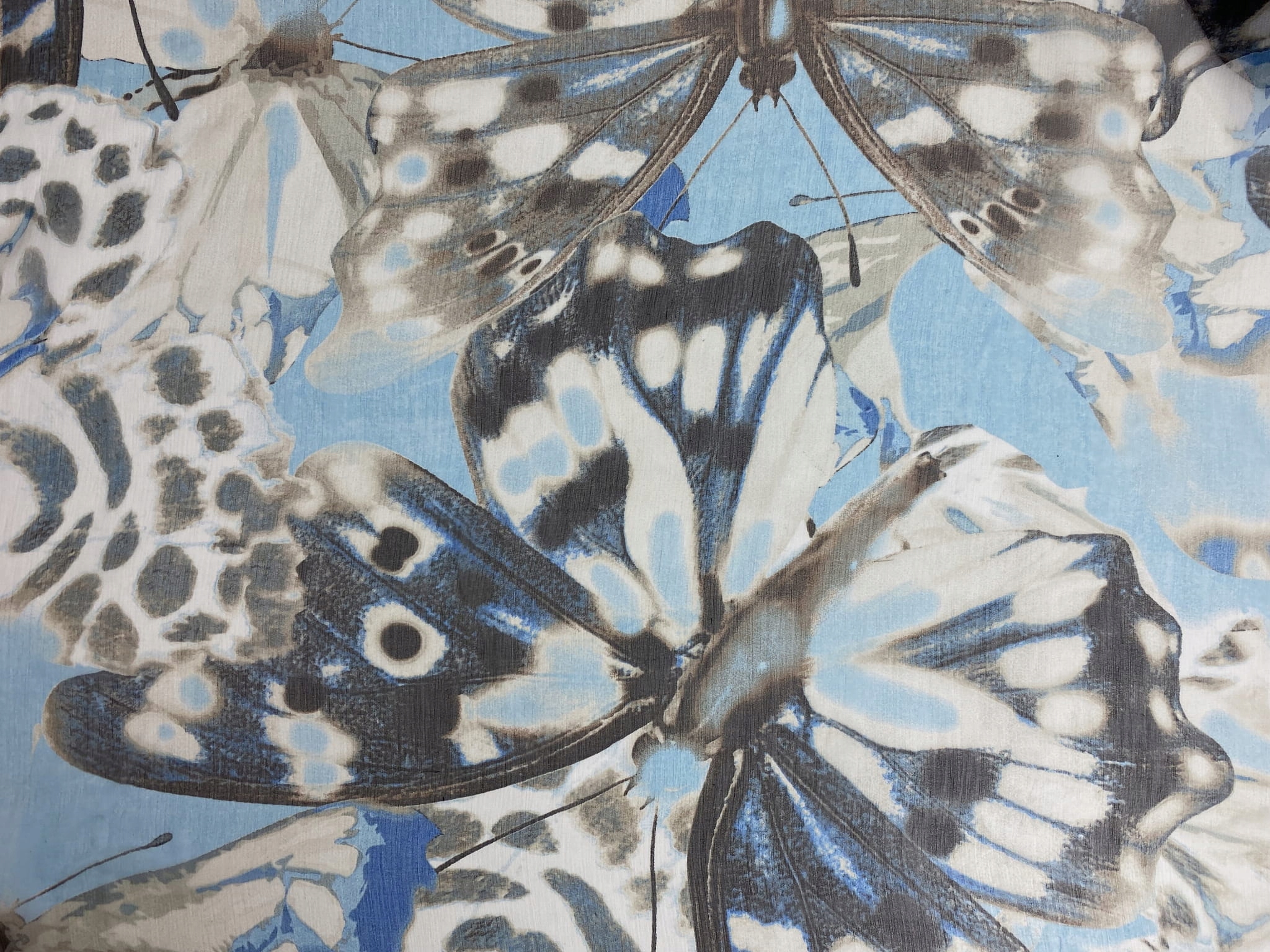 Hedvábný šifon 100%, látka, hedvábí, motýli, květiny