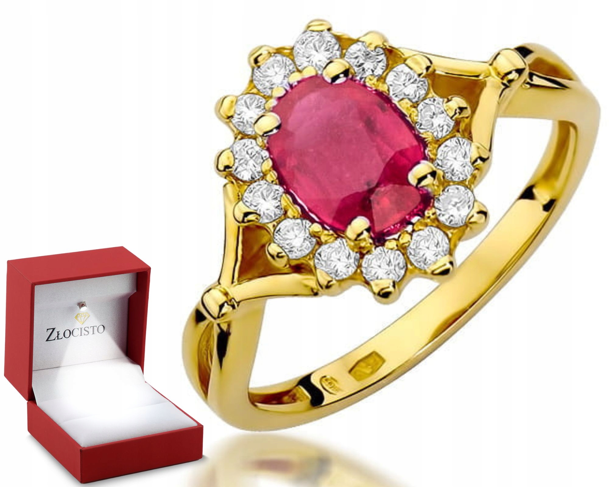 Prstýnek Rubín Brilianty Žluté Zlato Gravírování 585 Dárek
