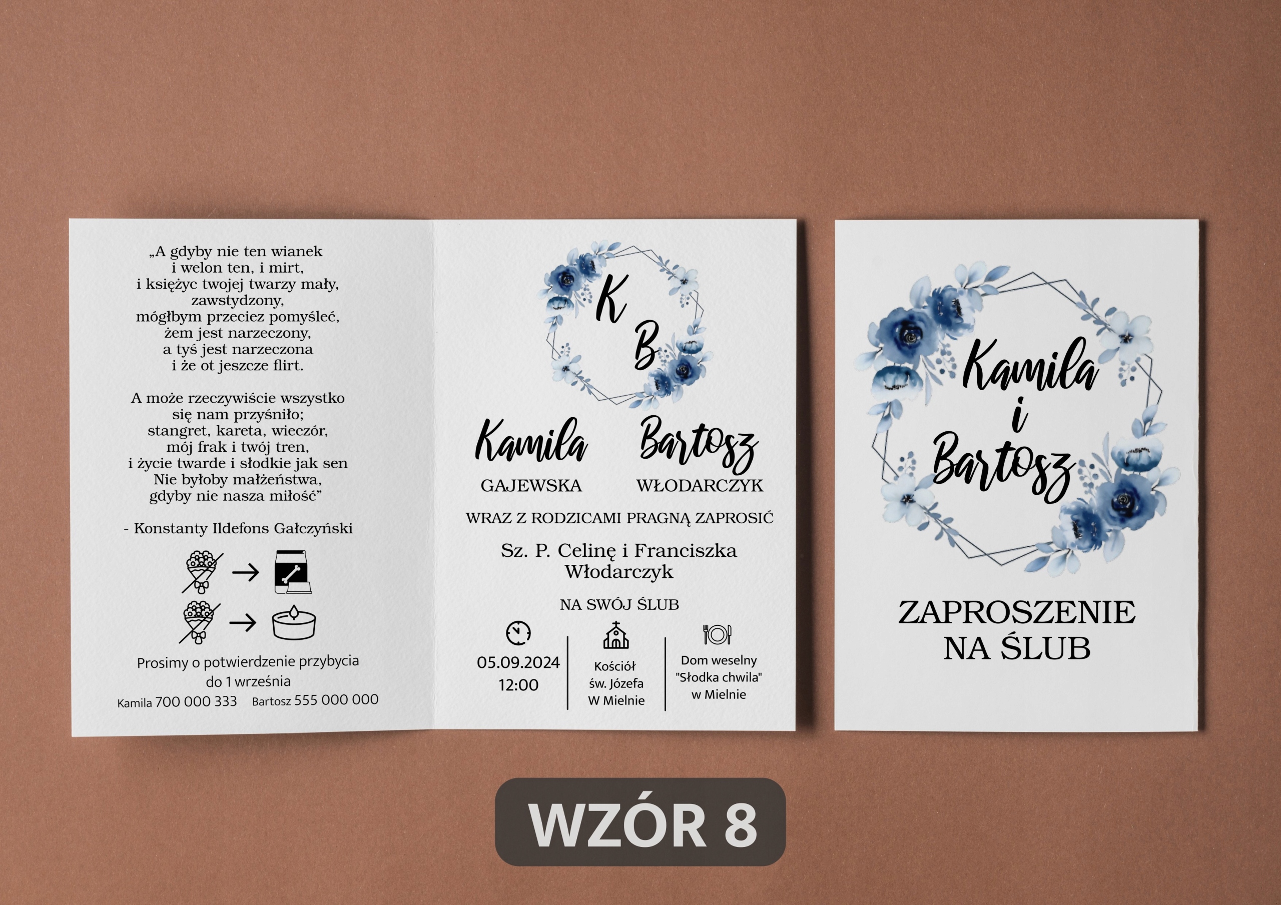 ZAPROSZENIA NA WESELE ŚLUB PERSONALIZACJA ŚLUBNE WESELNE KOPERTA GRATIS Rodzaj zaproszenie z kopertą