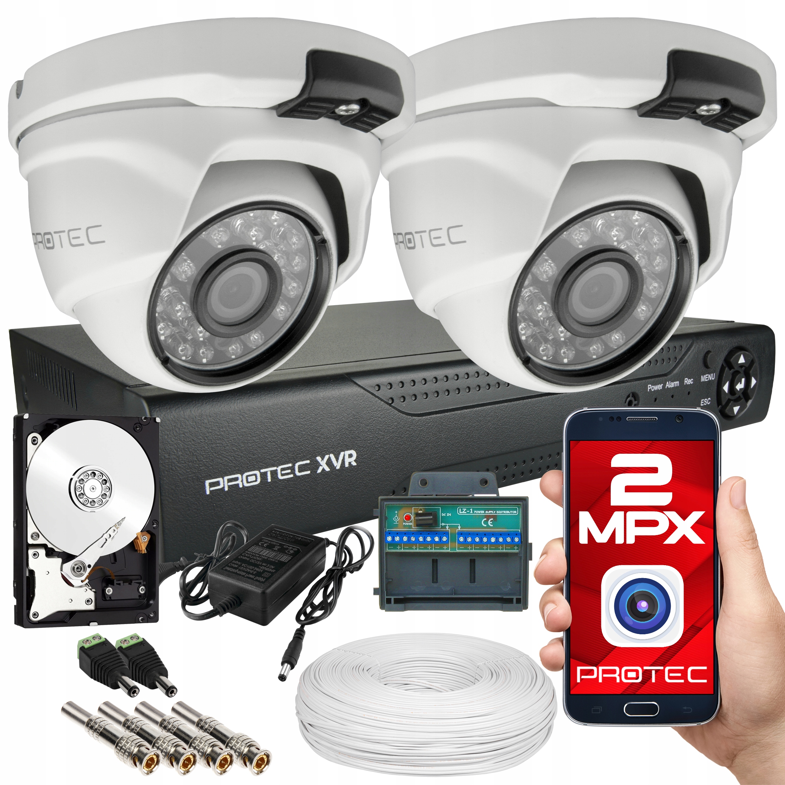 ZESTAW MONITORINGU 2 KAMERY MOCNY OBRAZ W NOCY 2TB