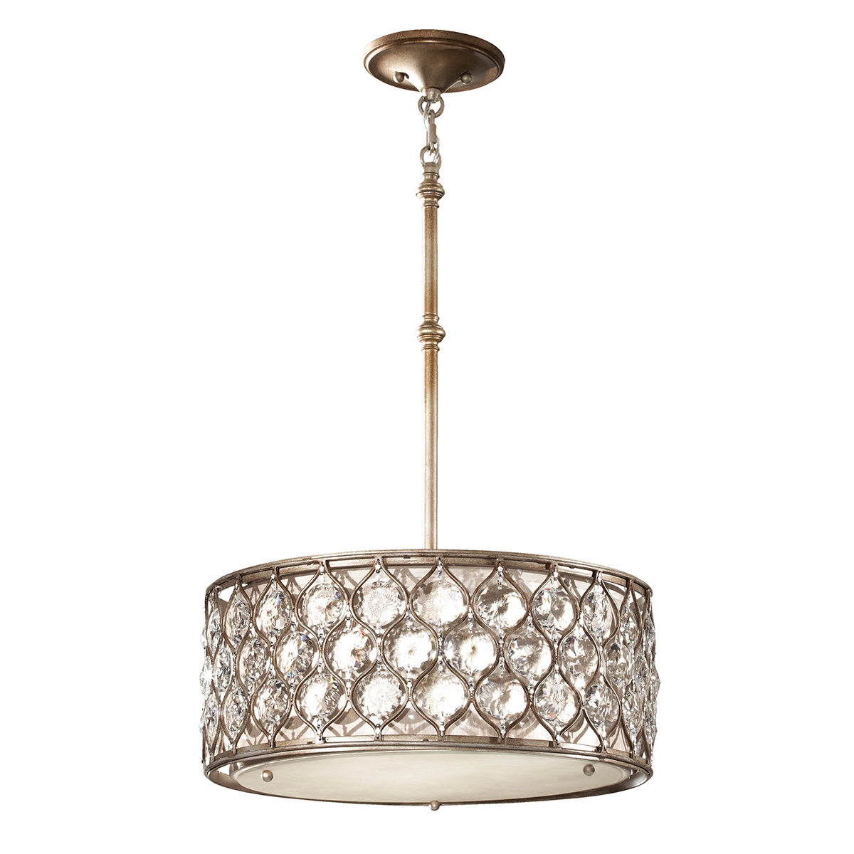 Závesná lampa okrúhla glamour s kryštálikmi do obývacej izby, jedáleň 46 cm Feiss