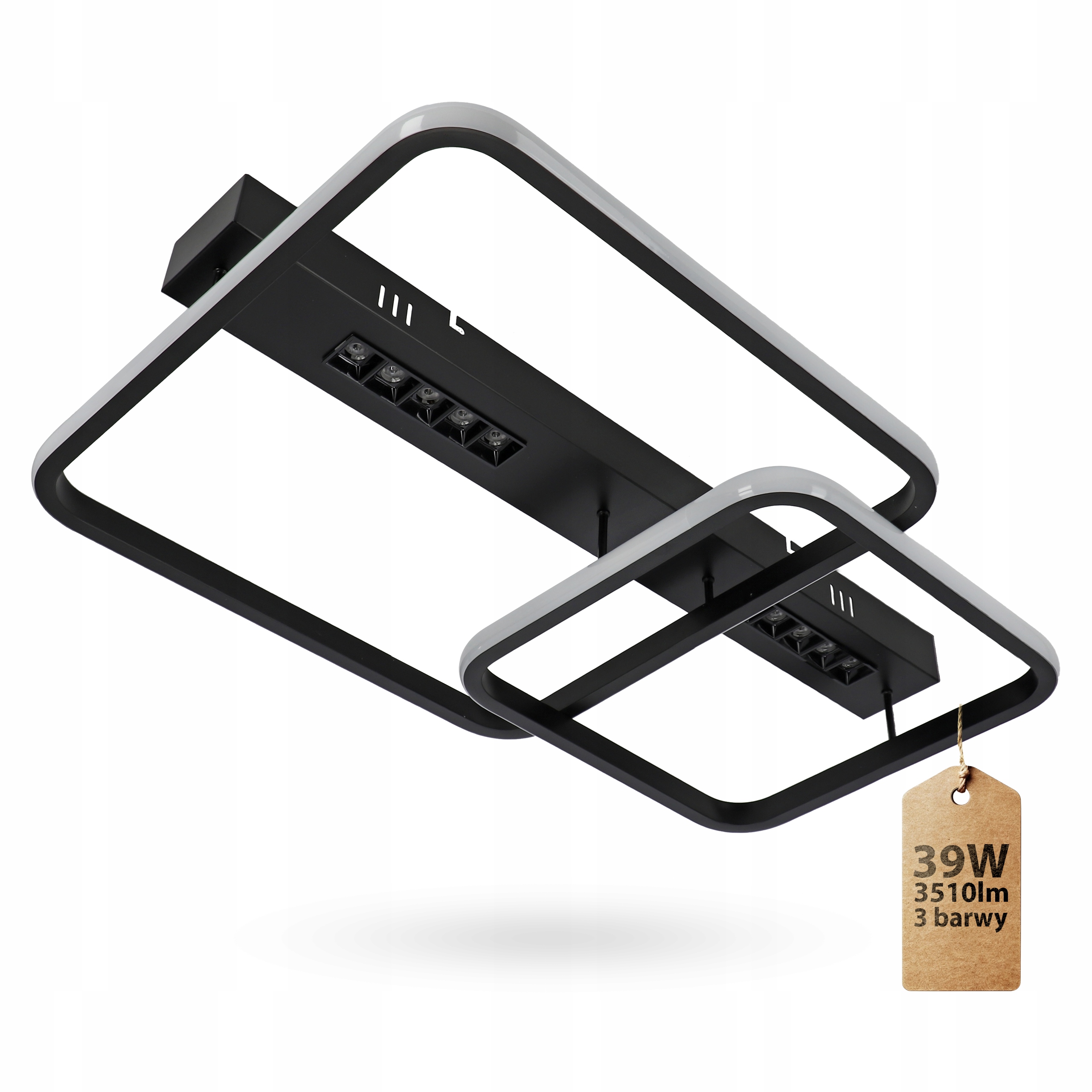 Lampa Sufitowa Led Plafon Czarny Żyrandol 3 Barwy Do Kuchni 39W UGR16 Diody