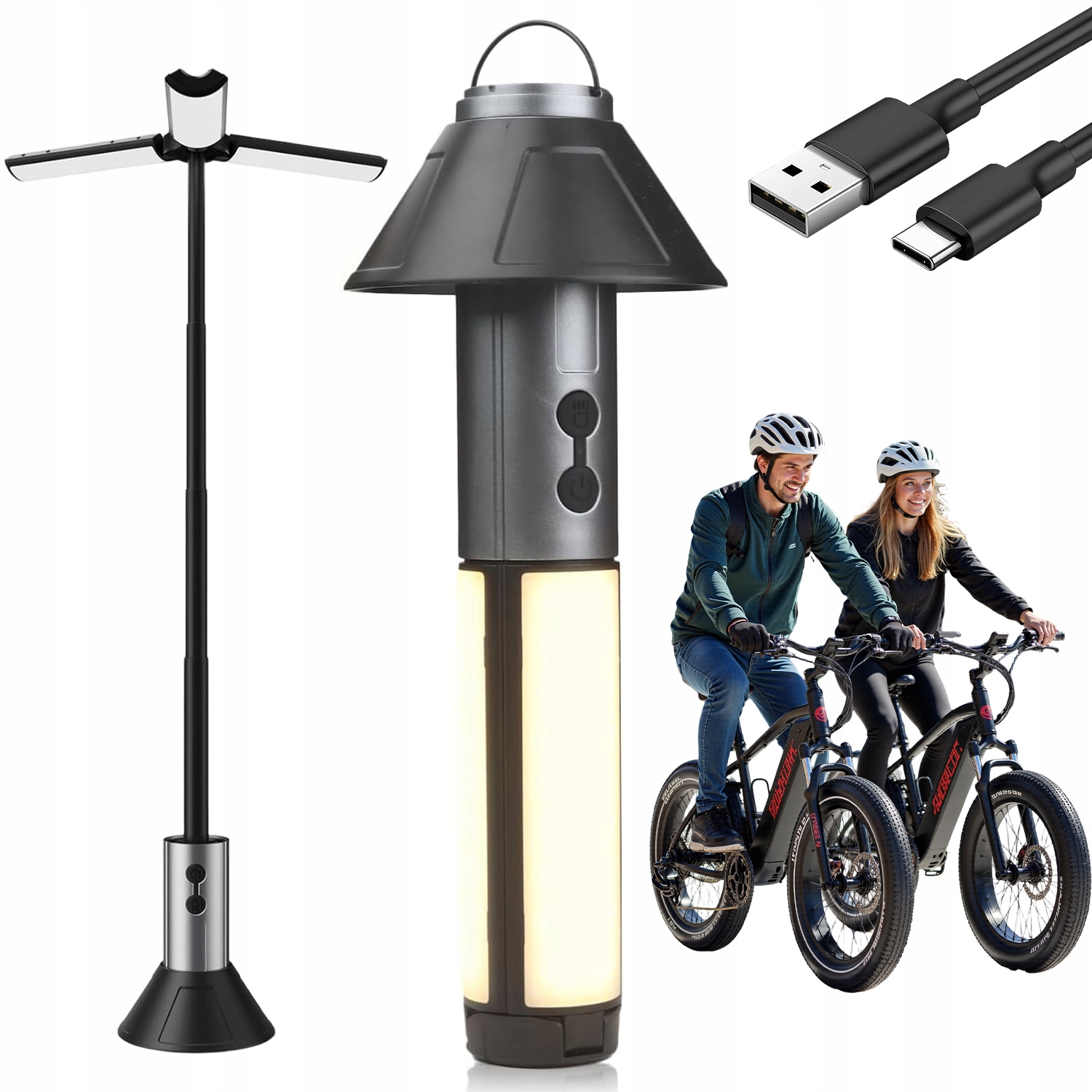 Lampa Kempingowa Ze Stojakiem Regulowana Wysokość 5 Trybów Oświetlenia