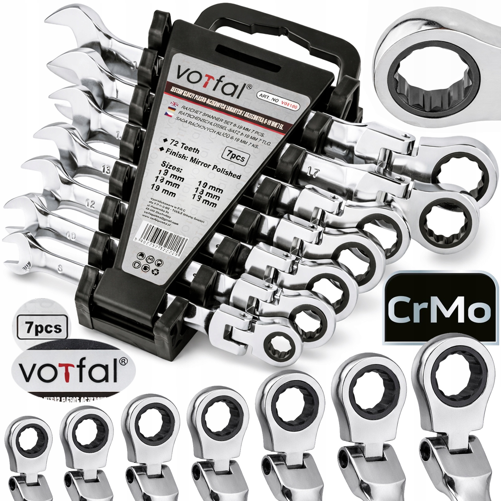 Zestaw Kluczy Płasko Oczkowych Klucze Płasko Oczkowe Grzechotką Łamane 7el