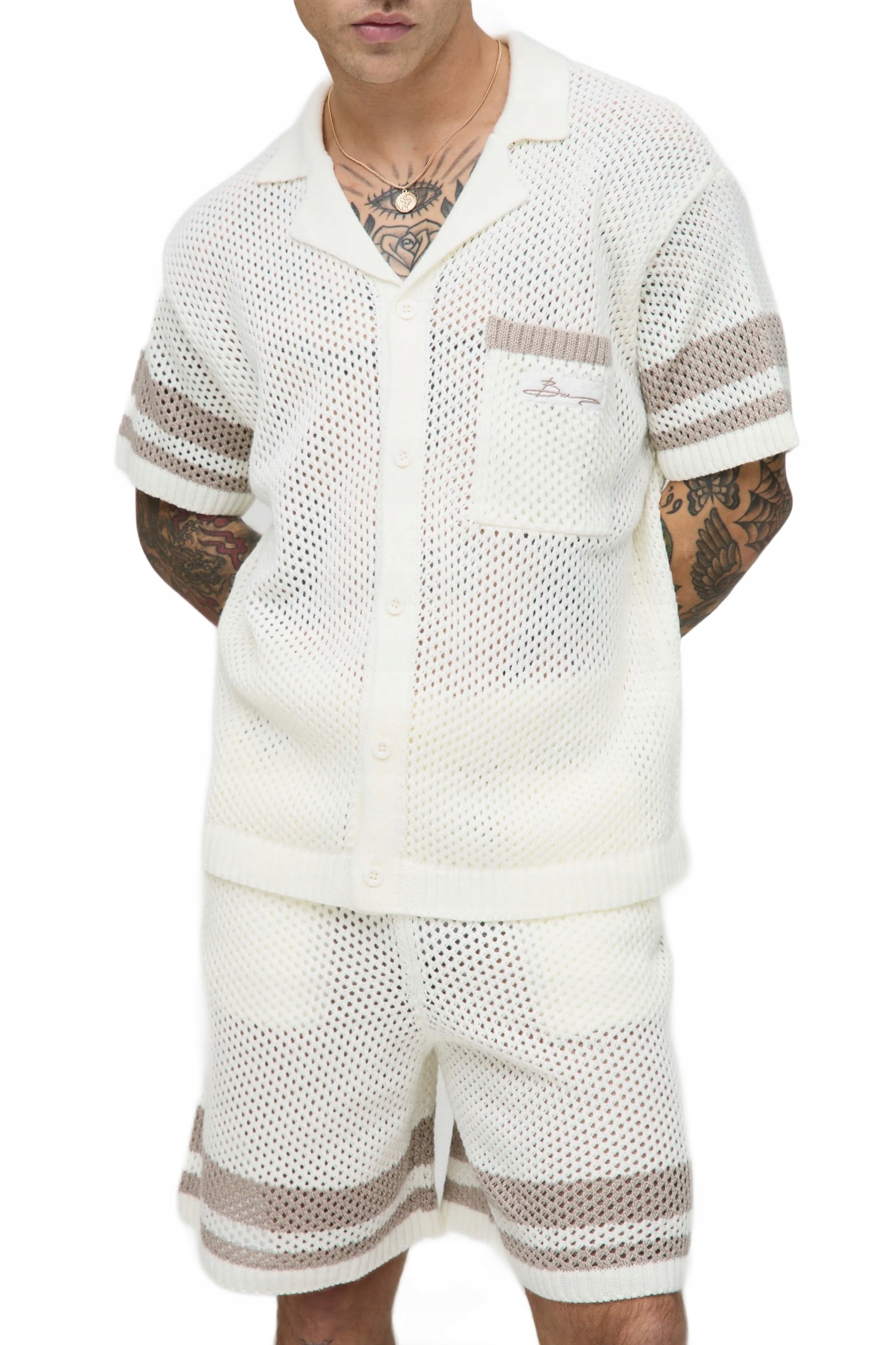 Boohooman Bílá Ažurová Pánská Ležérní Košile S Krátkým Rukávem Xs Z3A