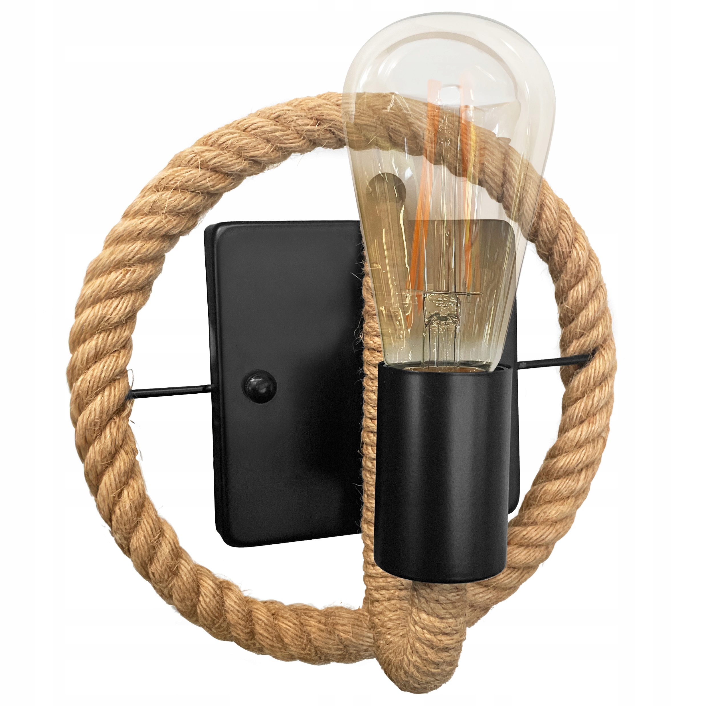 Kinkiet Ścienny Lampa Loft Industrialna Boho Sznur Jutowy Lina Gwint E27