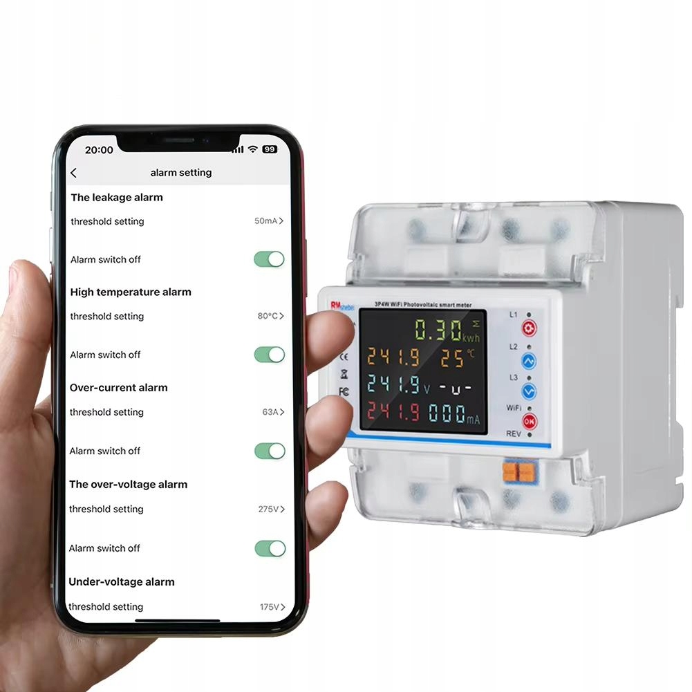 Počítadlo Proudu Energie na Din lištu 3 Fázové třífázové Tuya Wifi 100A