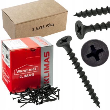 Wkręty fosfatowane karton-gips drewno łeb stożkowy czarne 3,5x25 10kg