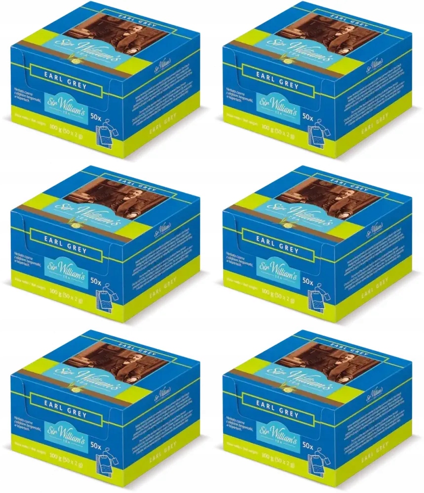 Herbata Sir William's Tea Earl Grey ekspresowa 50 torebek x6