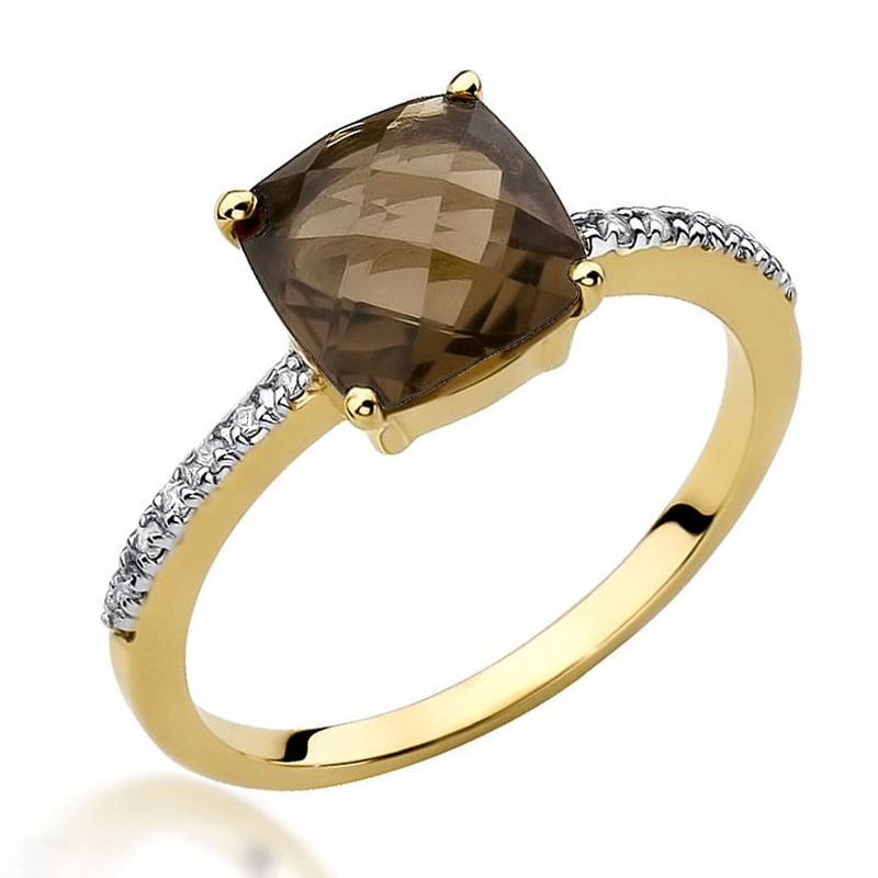 

Pierścionek Złoty Z Kwarcem Dymnym I Brylantami