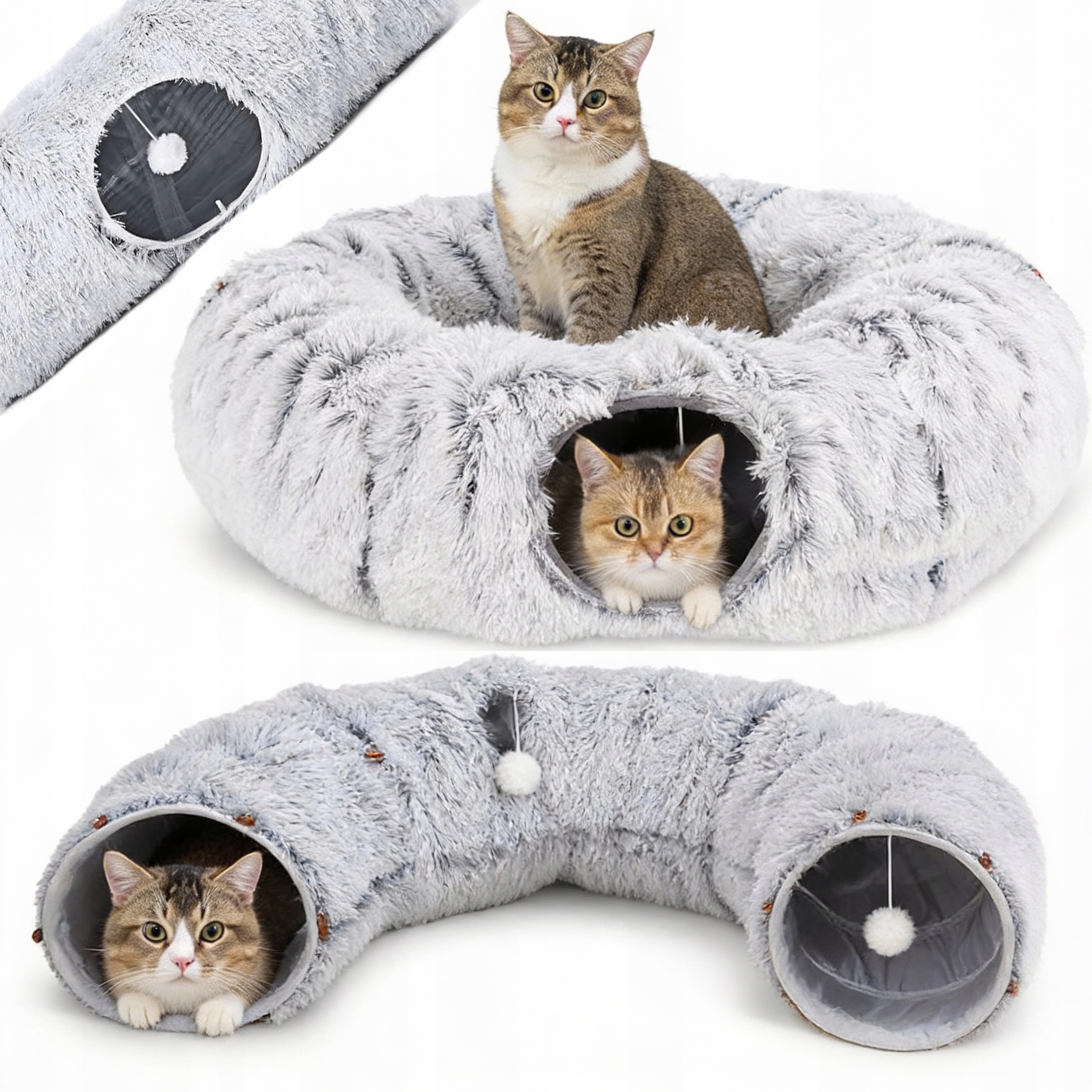 Levně Velký Šedý Tunel 170 CM, Skládací Hračka Pro Kočky Kočky S Míčky, Úkryt