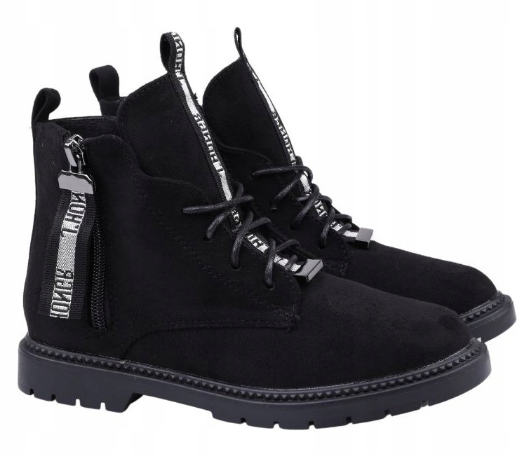 Kids Botki Trzewiki Ociepla Zamek Zamsz Czarne r34