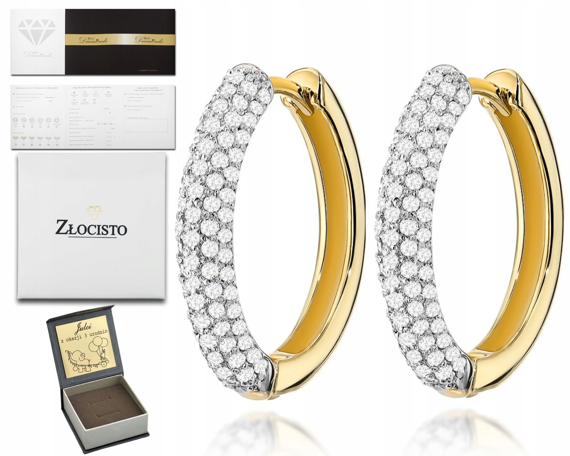 Zlaté Náušnice Závěsná Kolečka S Diamanty A Brilianty 585 Gravírování