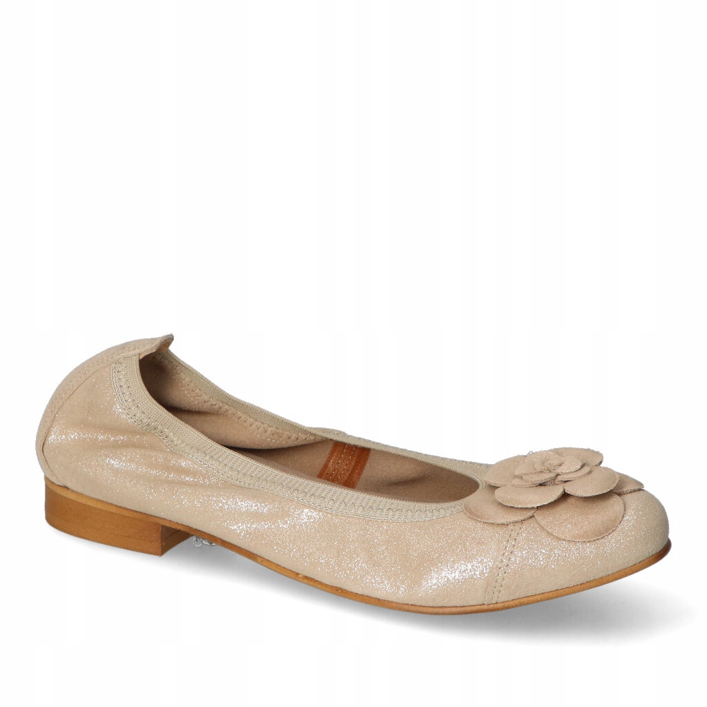 Dámské baleríny Gamis Zlaté semišové s ozdobou 36