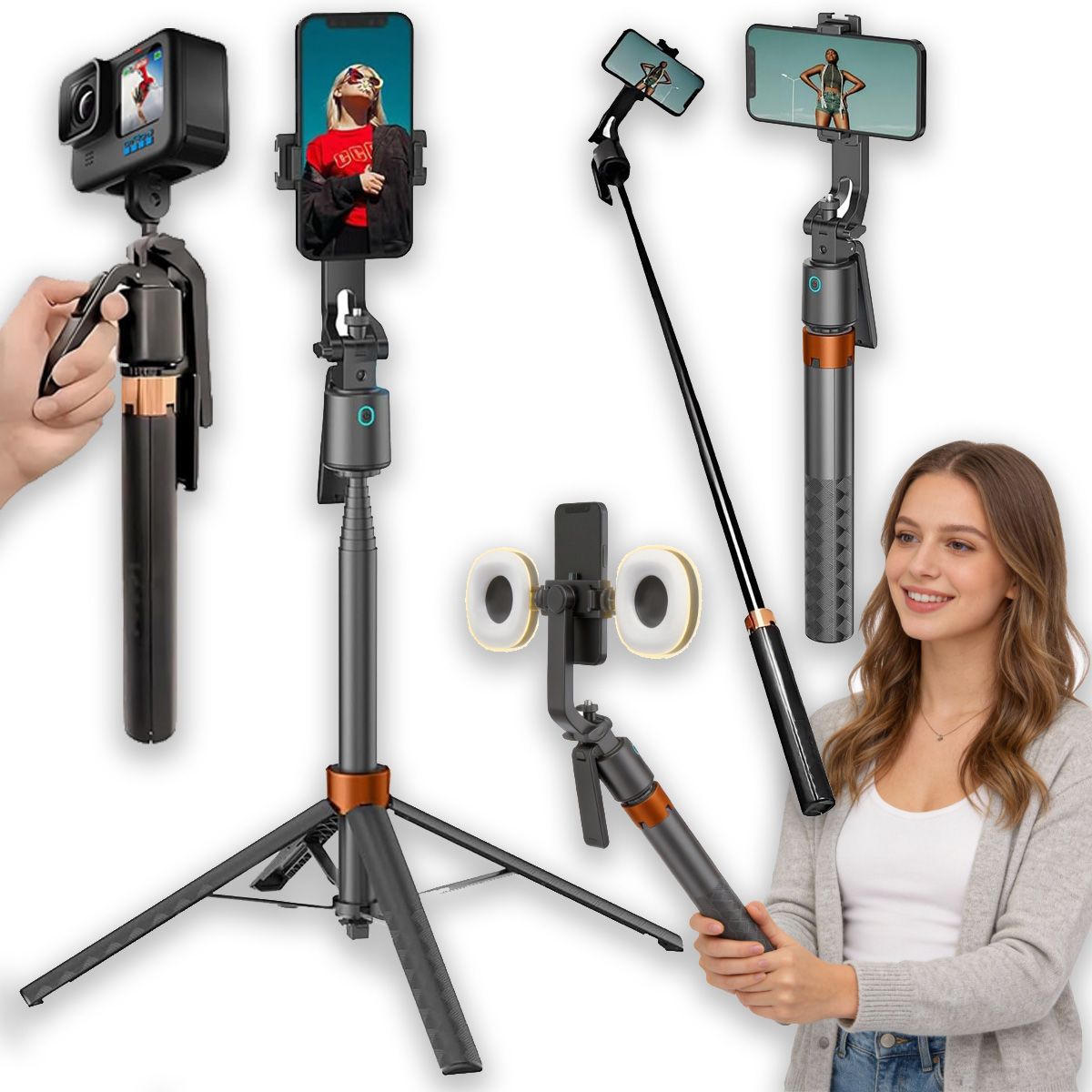 Tyč Na Selfie Stick Stativ Pro Telefon S Dálkovým Ovládáním Tripod Držák 40-180 cm