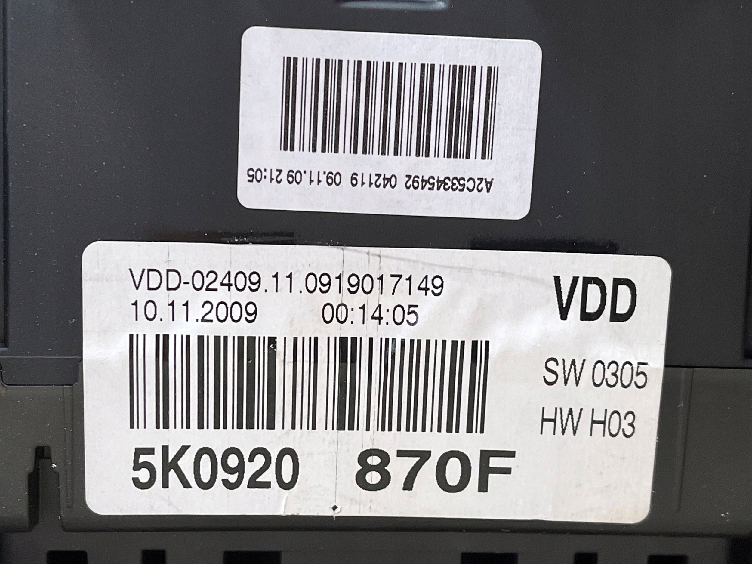 dials Volkswagen Golf VI 5K0920870FX