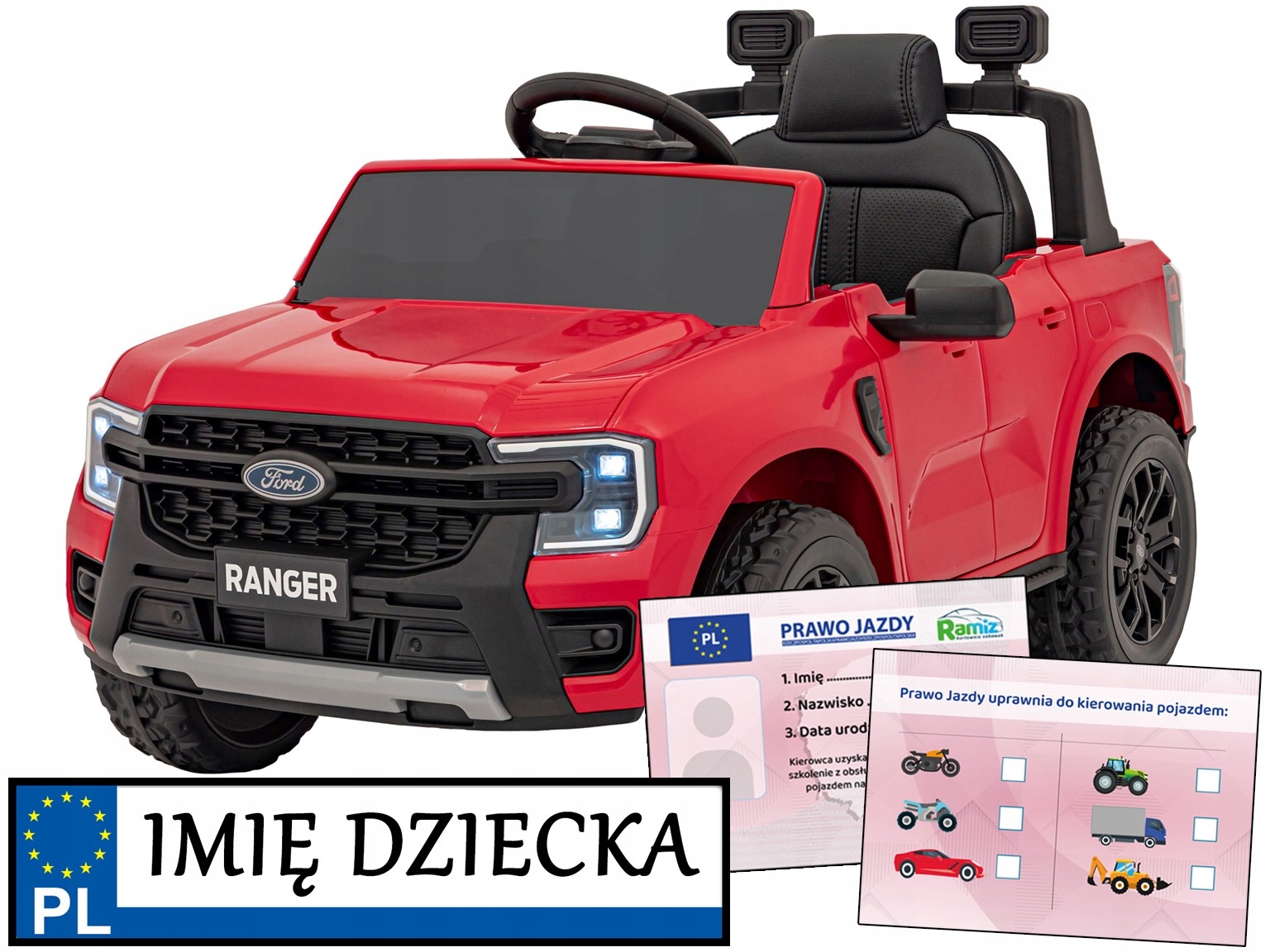 Ford Ranger Lift pierwszy samochodzik na akumulator dla dzieci Pilot Pasy