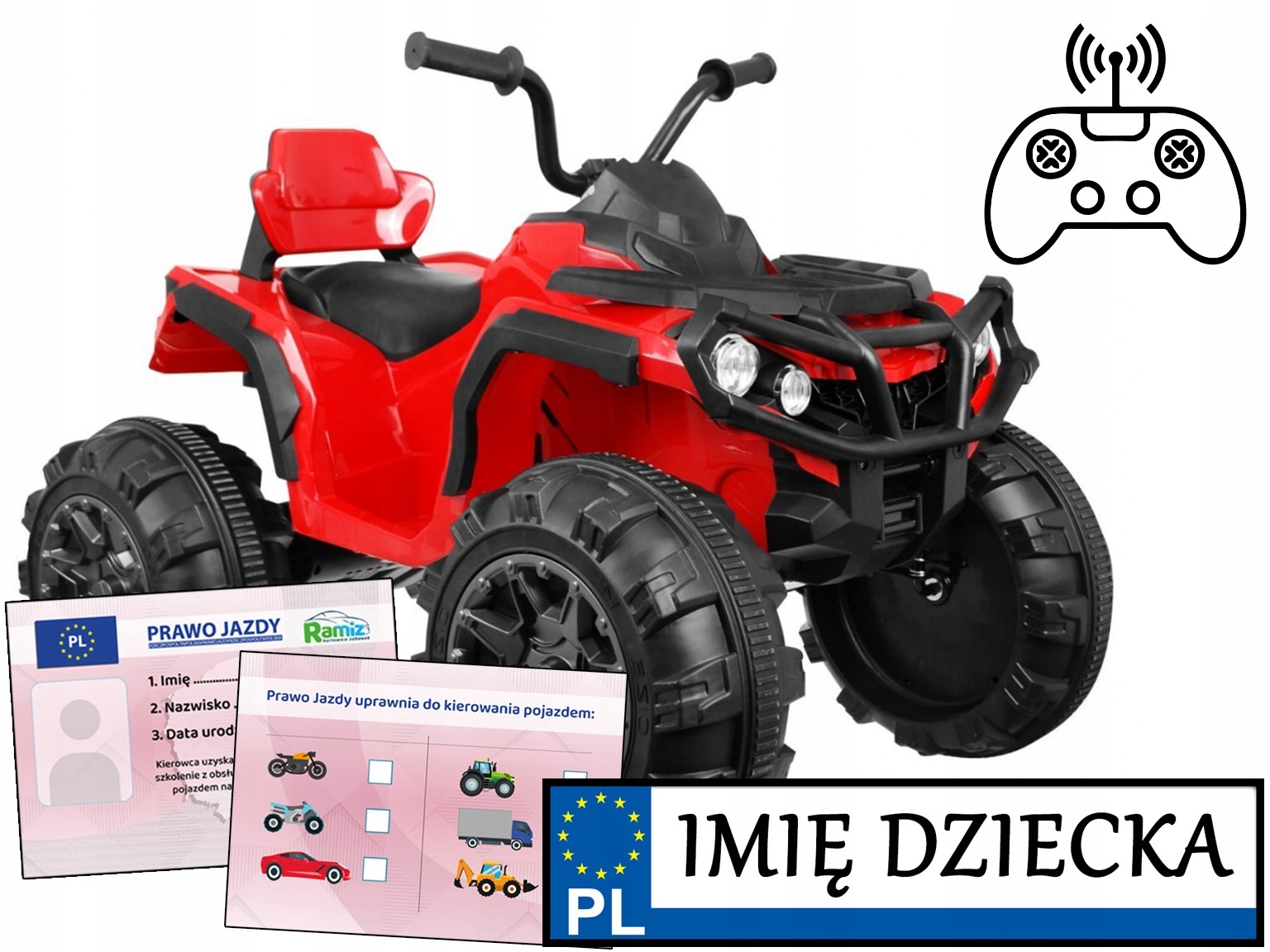 duży Quad Atv Dla Dzieci piankowe koła Pilot ekoskóra Personalizacja Tablic
