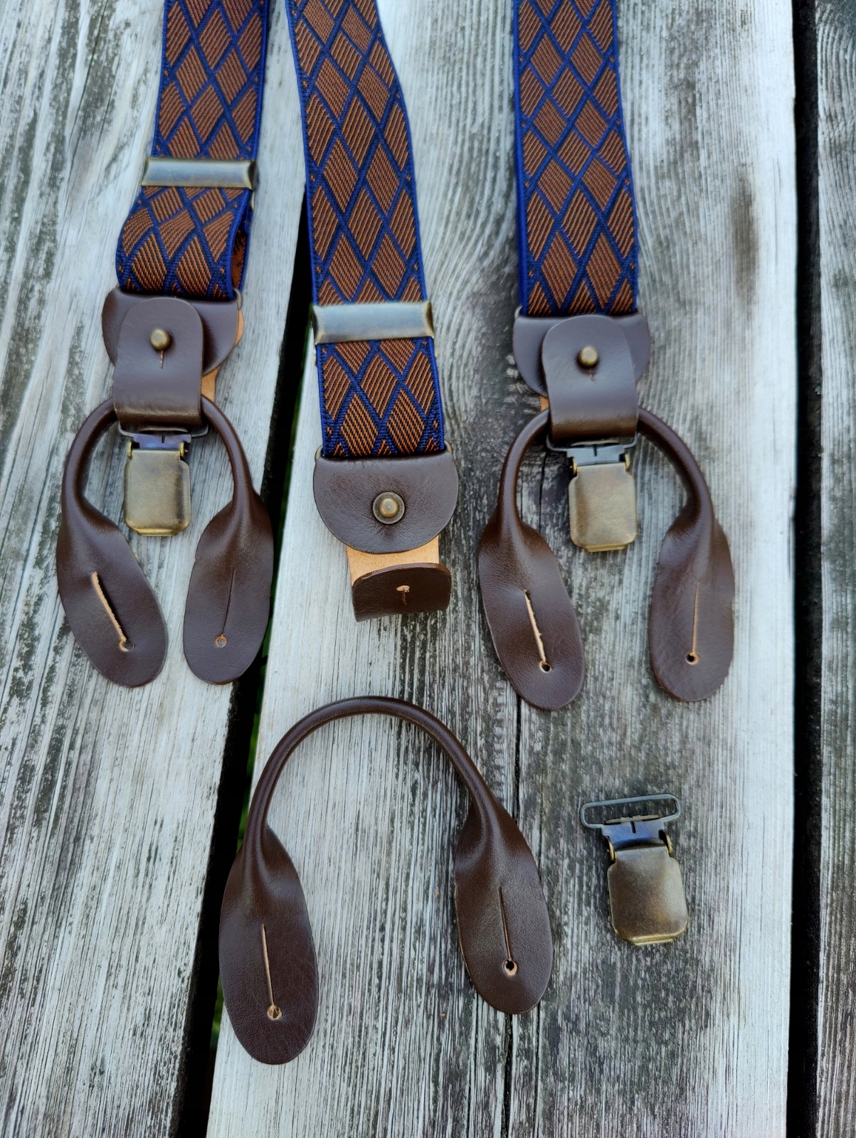 Szelki na guziki 2w1 GUMA BRĄZOWA ROMBY do spodni Rodzaj do spodni