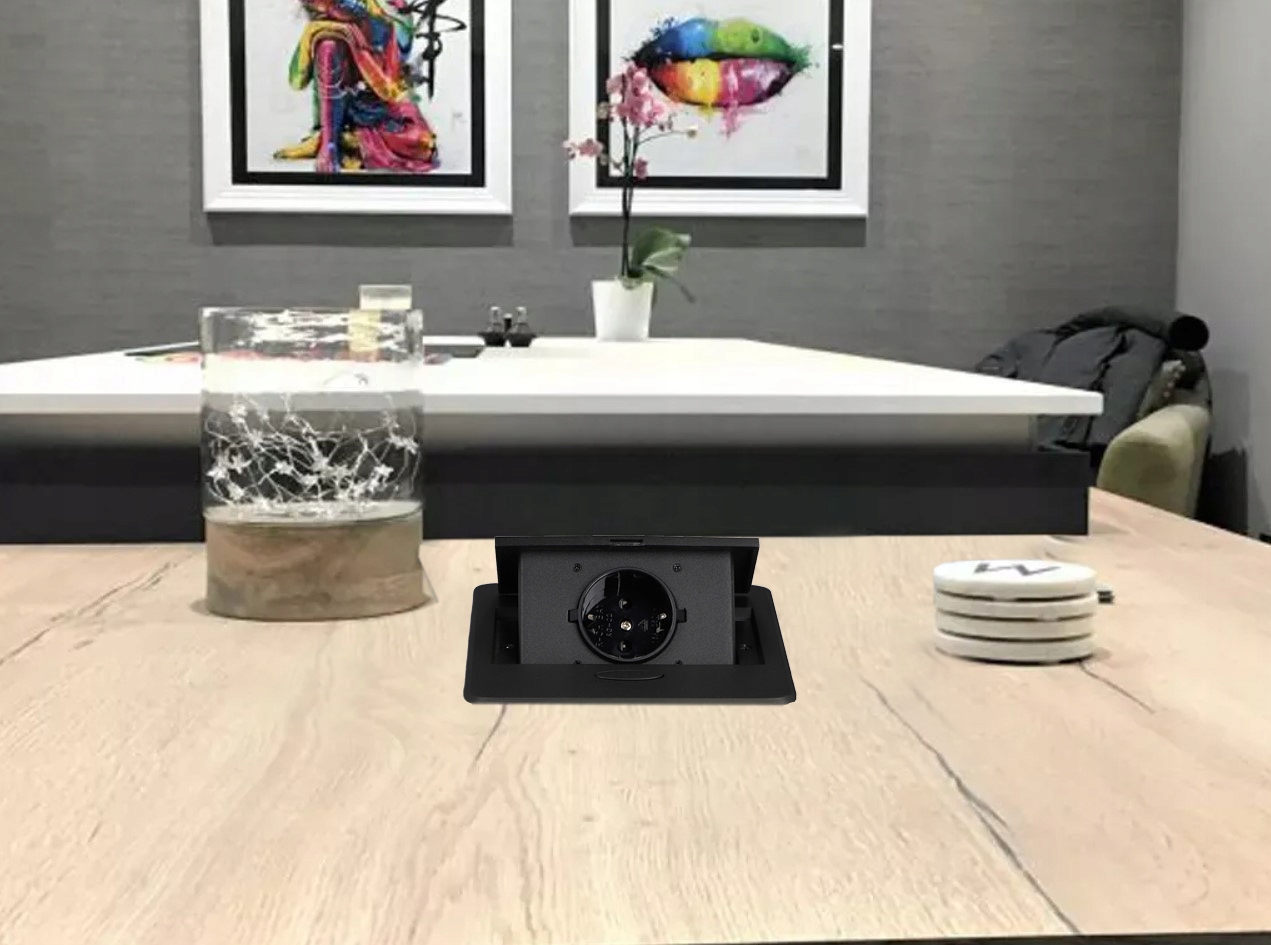 Gniazdo chowane w blat nablatowe wpuszczane czarne Rodzaj gniazda blatowe