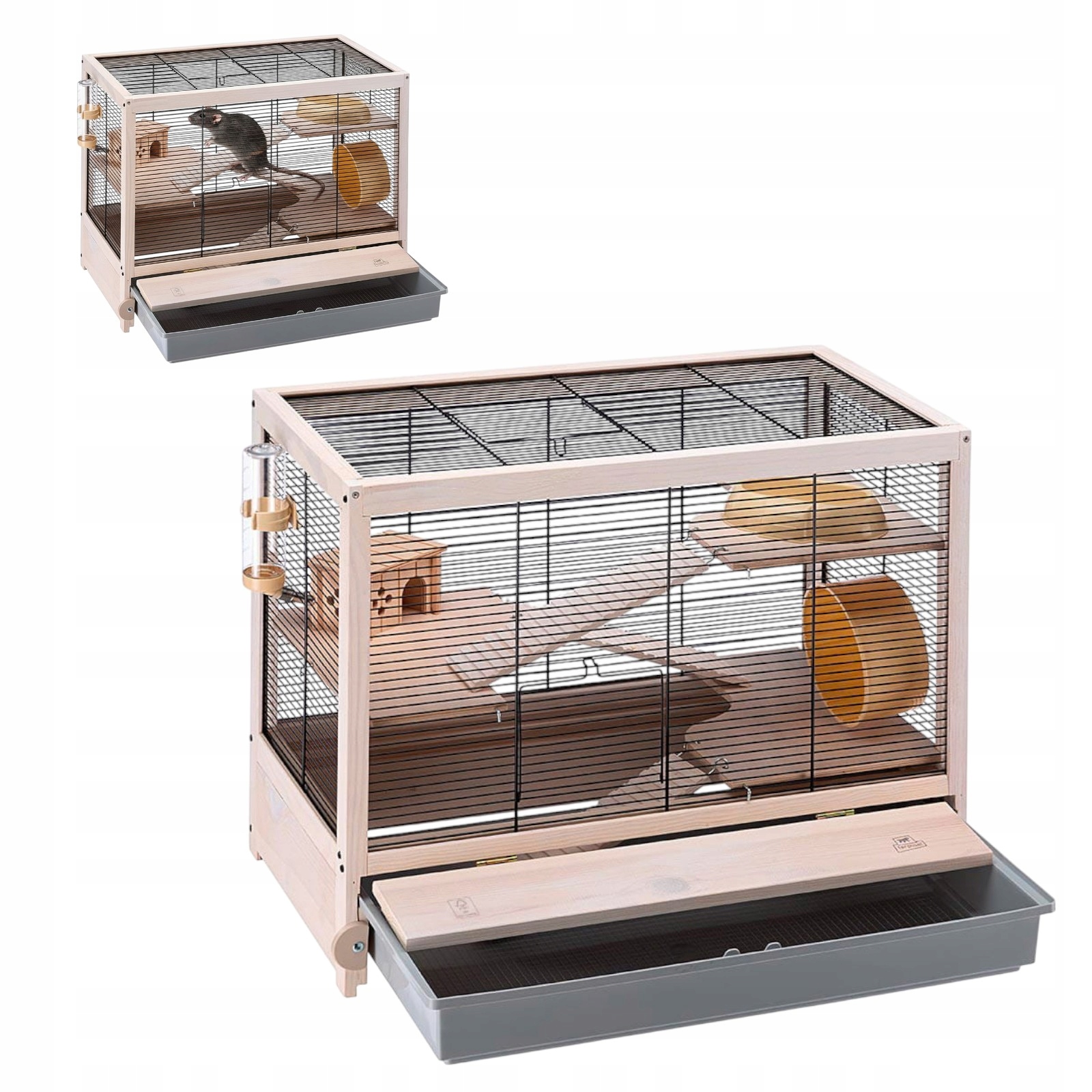 Wyjątkowa, wielopoziomowa klatka wykonana z drewna 60x34x49 cm