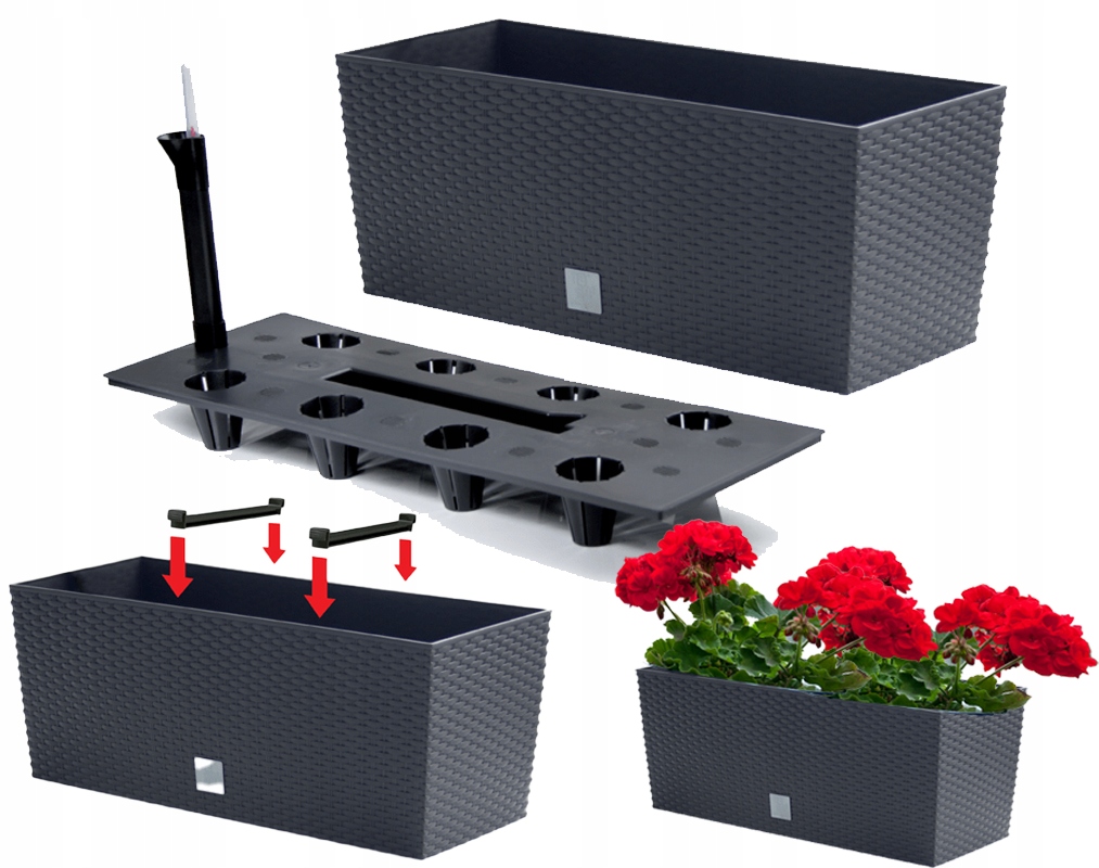 DONICA NA PARAPET Doniczka skrzynka balkonowa RATTANOWA antracyt RATO 51cm