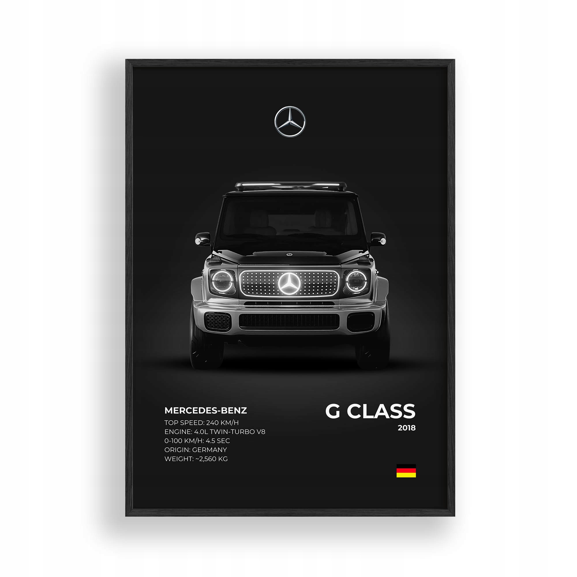 Obraz Auto Mercedes-Benz třída G Plakát Rámeček Dřevěný Černý 30x42 cm