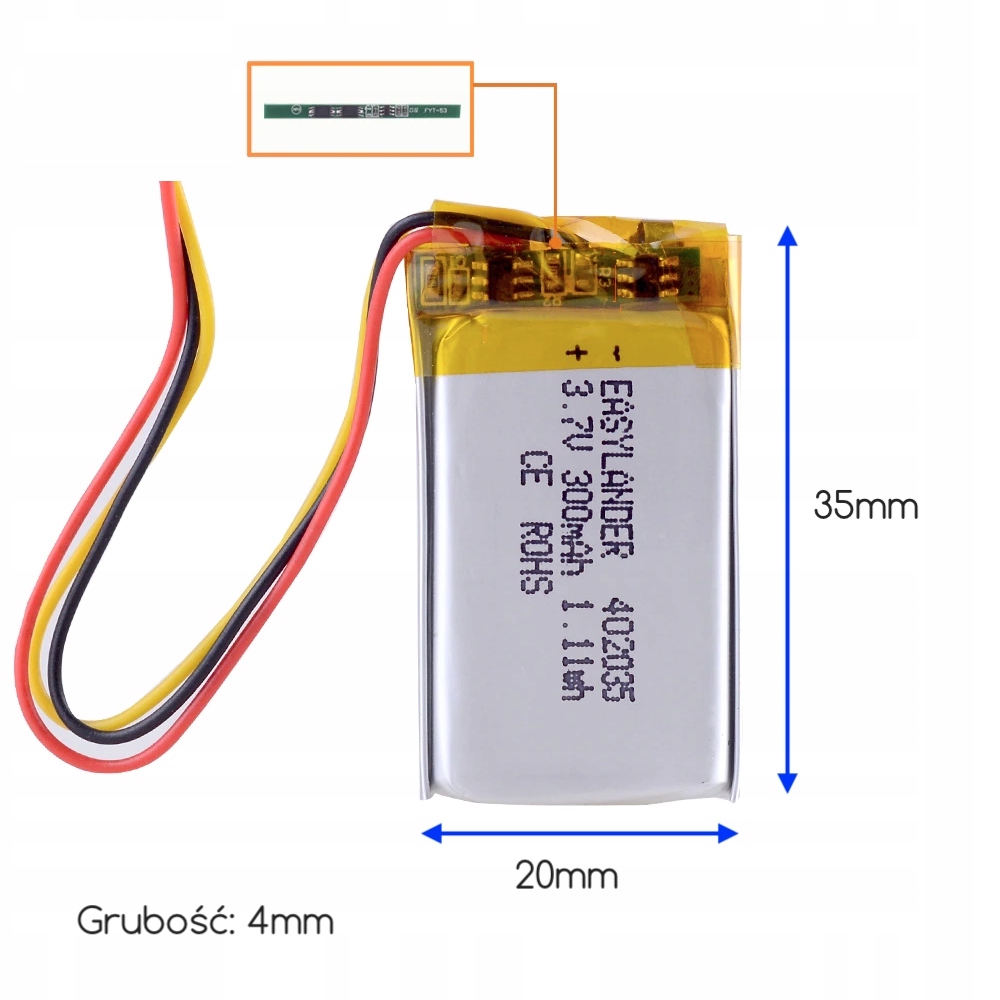 акумуляторна батарея Li-Poly 300mah 3.7 V NTC 402035 Marka Liter Energy Battery