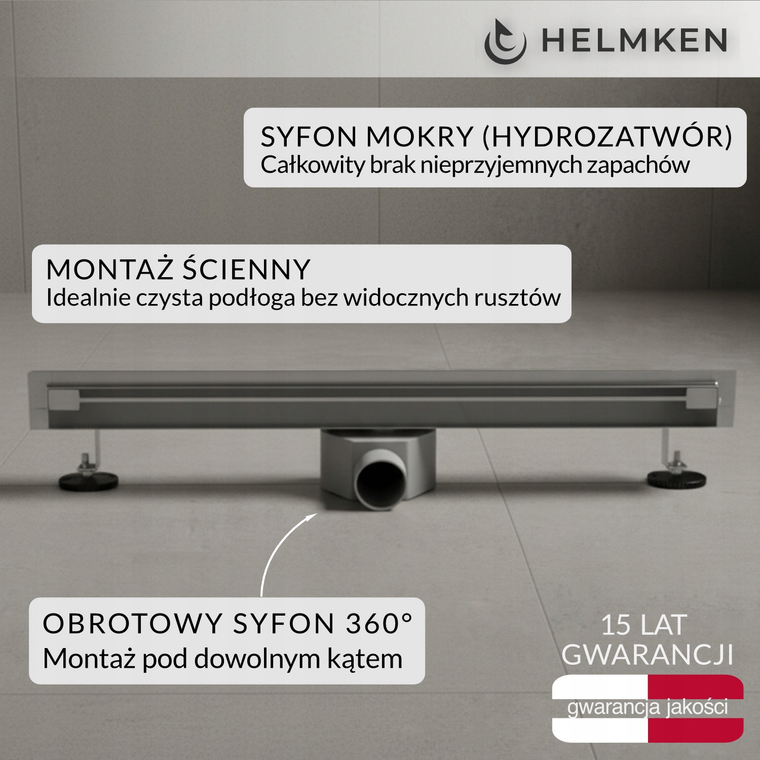 Nástenný lineárny odtok Helmken 37501601, 600x41 mm, chróm