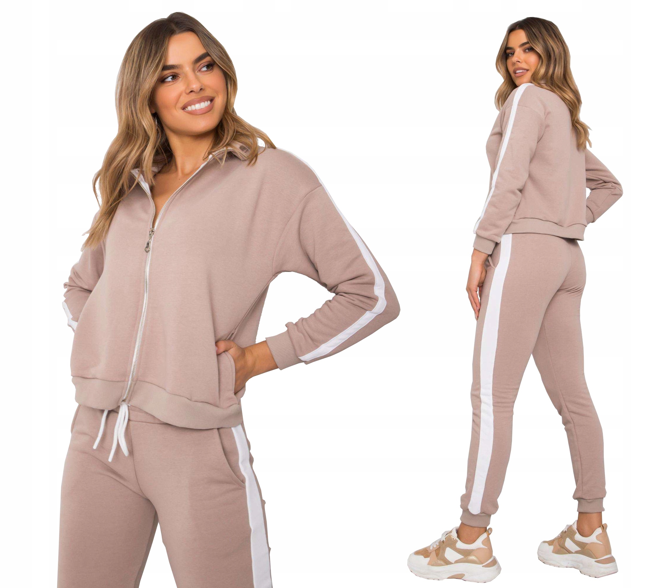 

Dres Damski Spodnie+bluza komplet F575 beżowy S