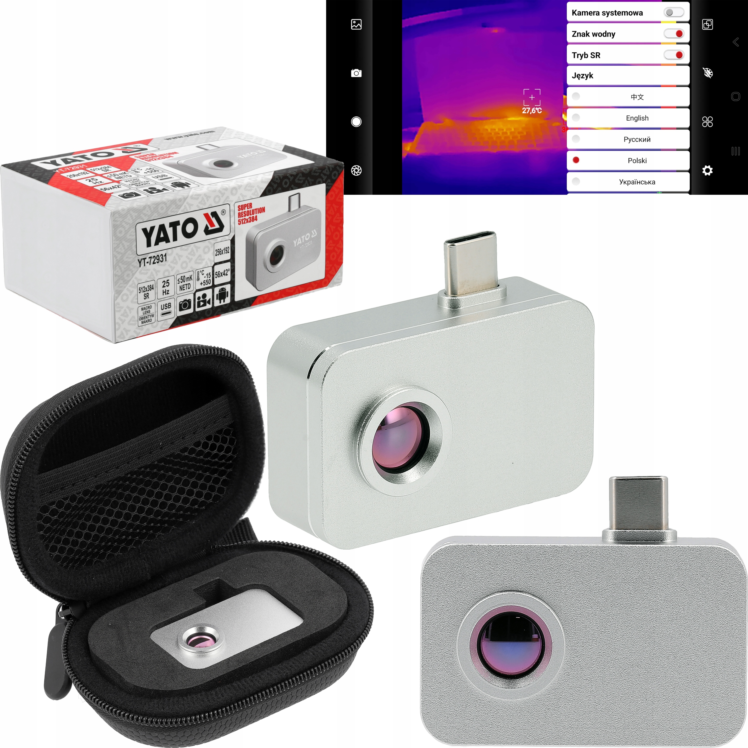 Kamera Termowizyjna Yato Usb-c Android -15 550°C 25Hz Soczewka Makro