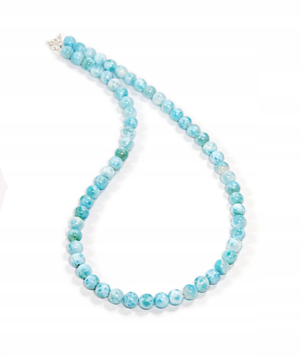 Přírodní náhrdelník Larimar hladké kuličky 7 mm z Dominikánské republiky