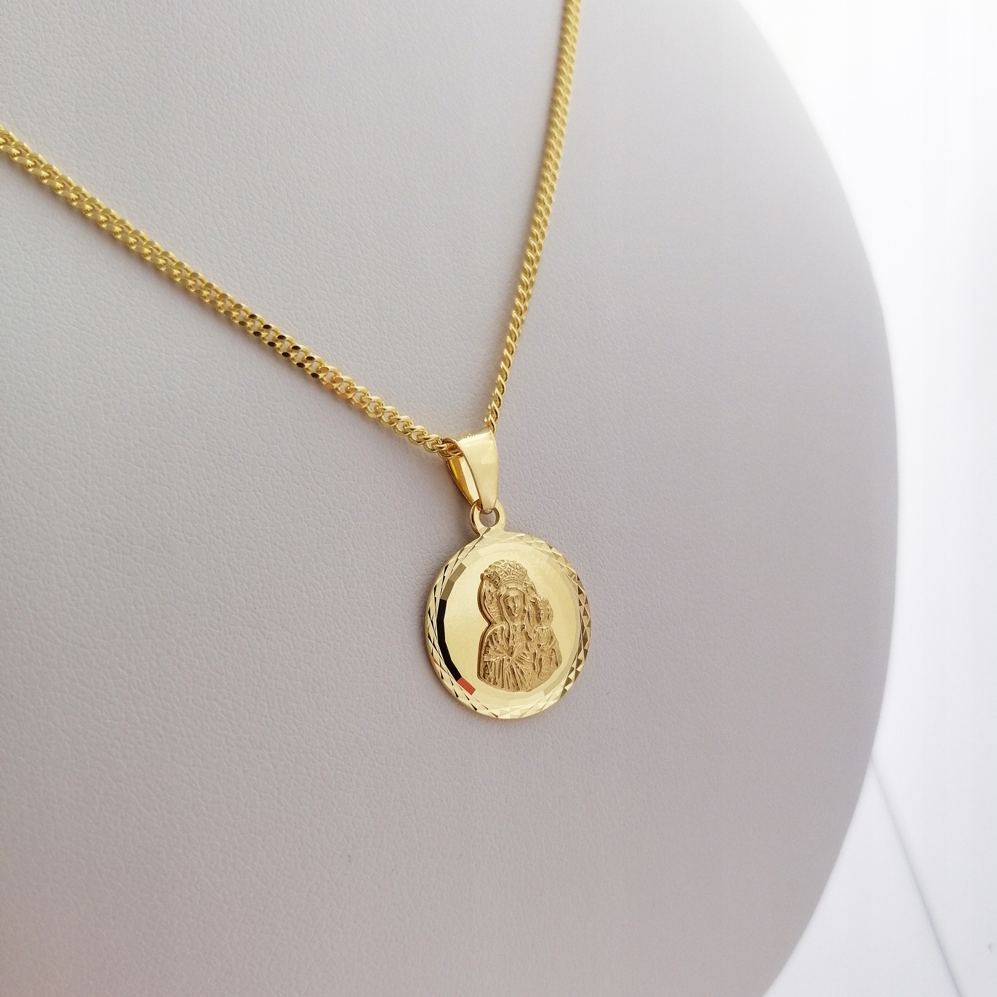 ZŁOTY ŁAŃCUSZEK + MEDALIK MATKA BOSKA PR. 925/585 + GRAWER KOMUNIA CHRZEST Marka Golden Celebrity