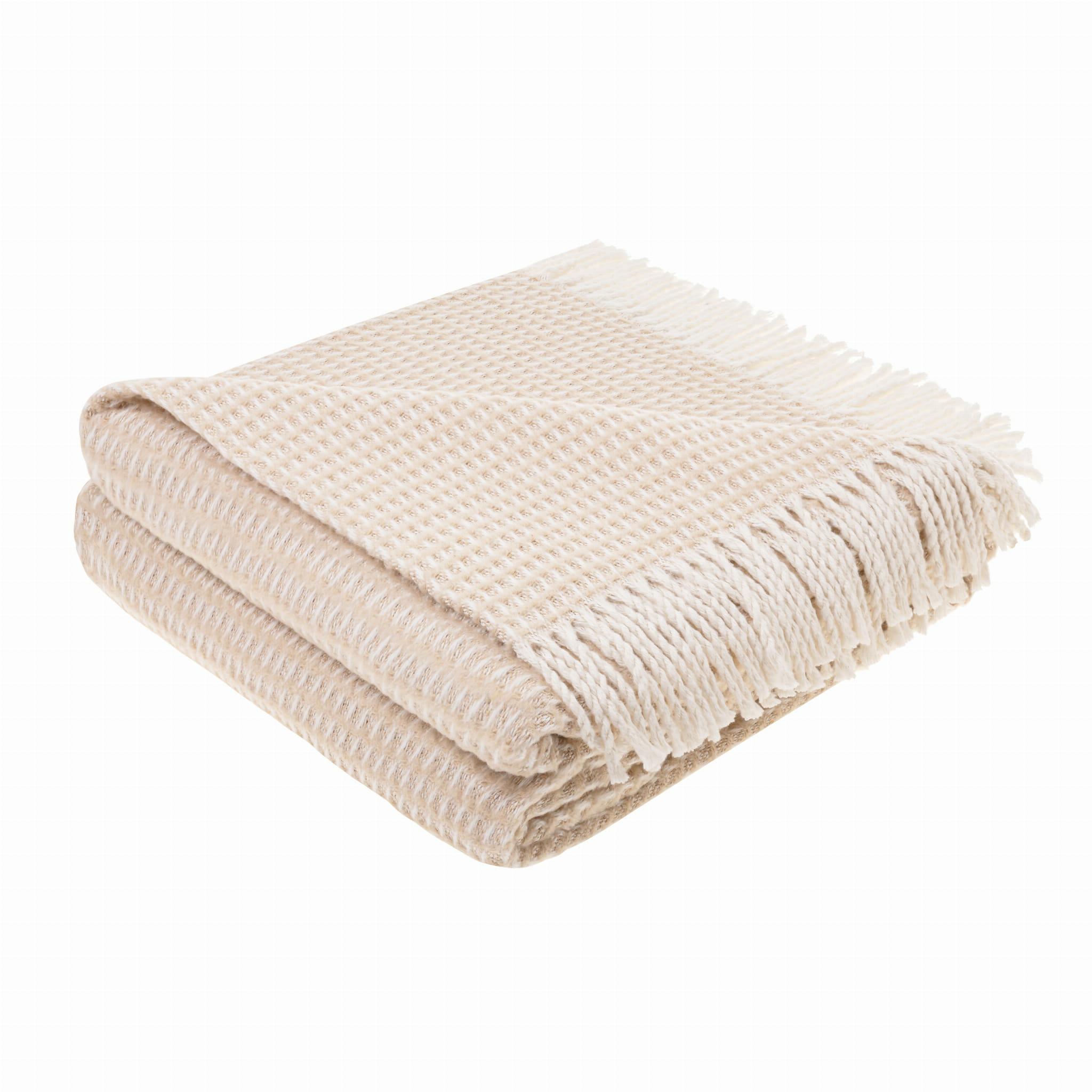 Akrylová bavlněná deka 150x200 Check pléd béžová s třásněmi