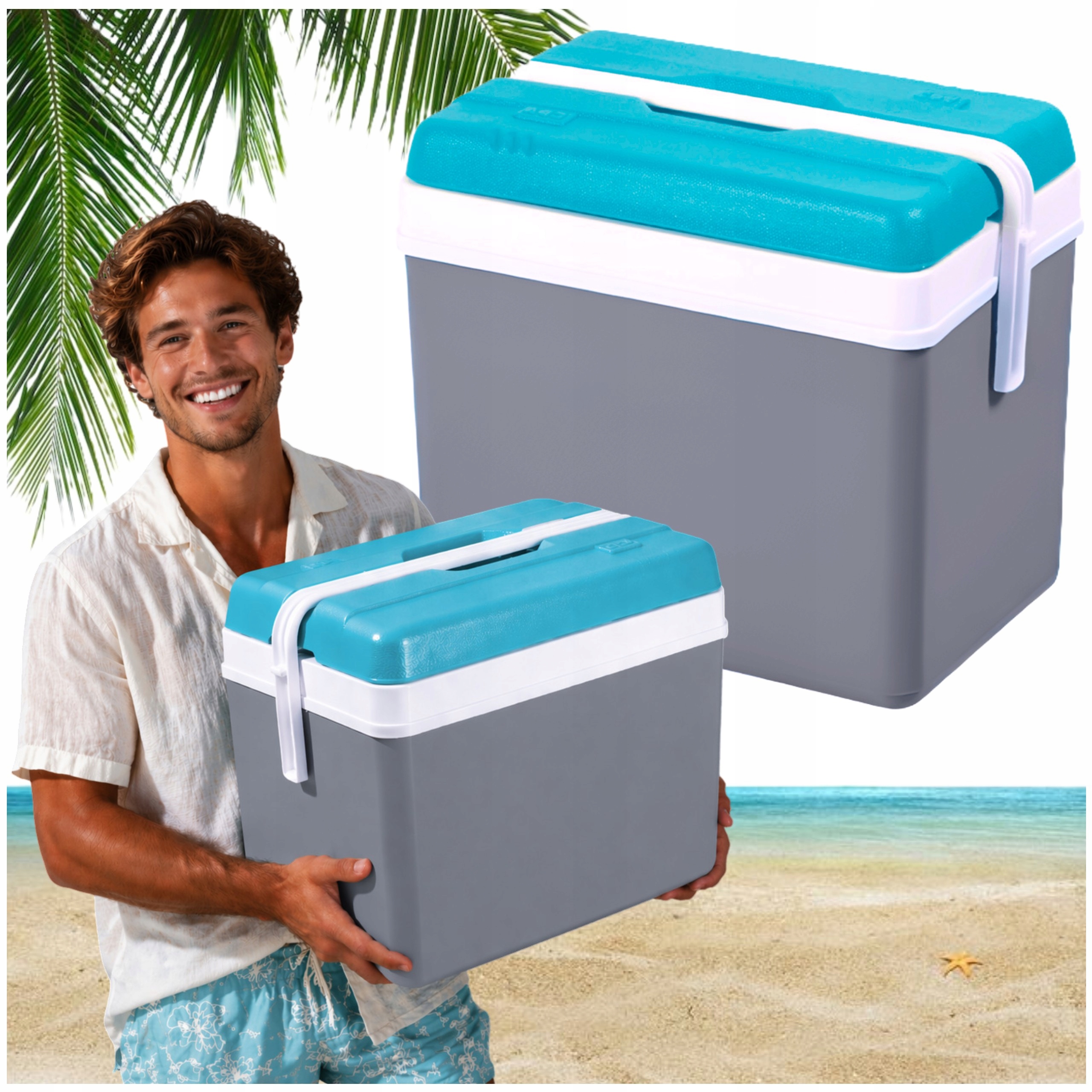 Duża Lodówka Turystyczna 35L na wkłady chłodzące szara turkus kempingowa
