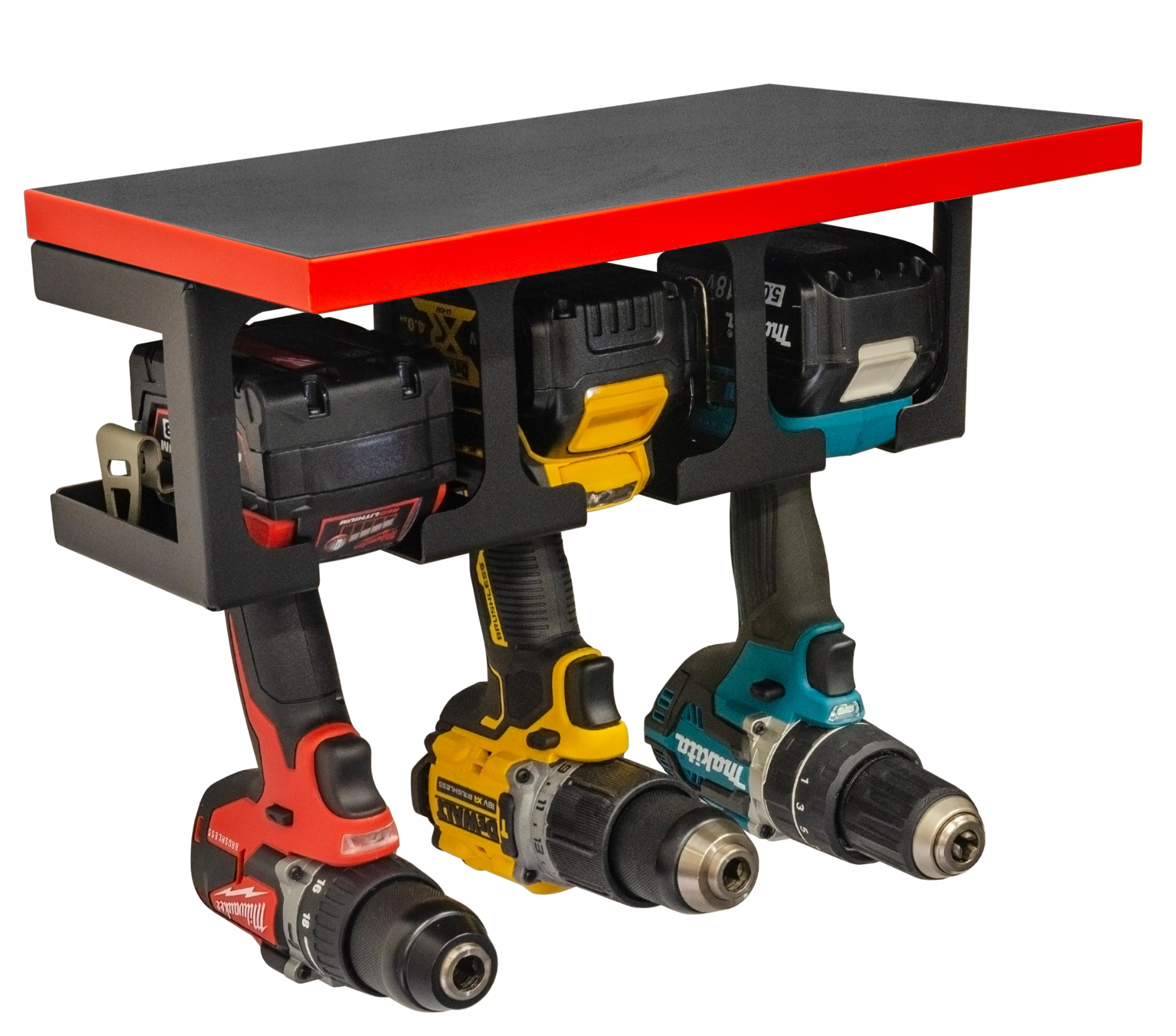 Wieszak na Wkrętarki akumulatorowe, 3 miejsca z półką Czerwony brzeg