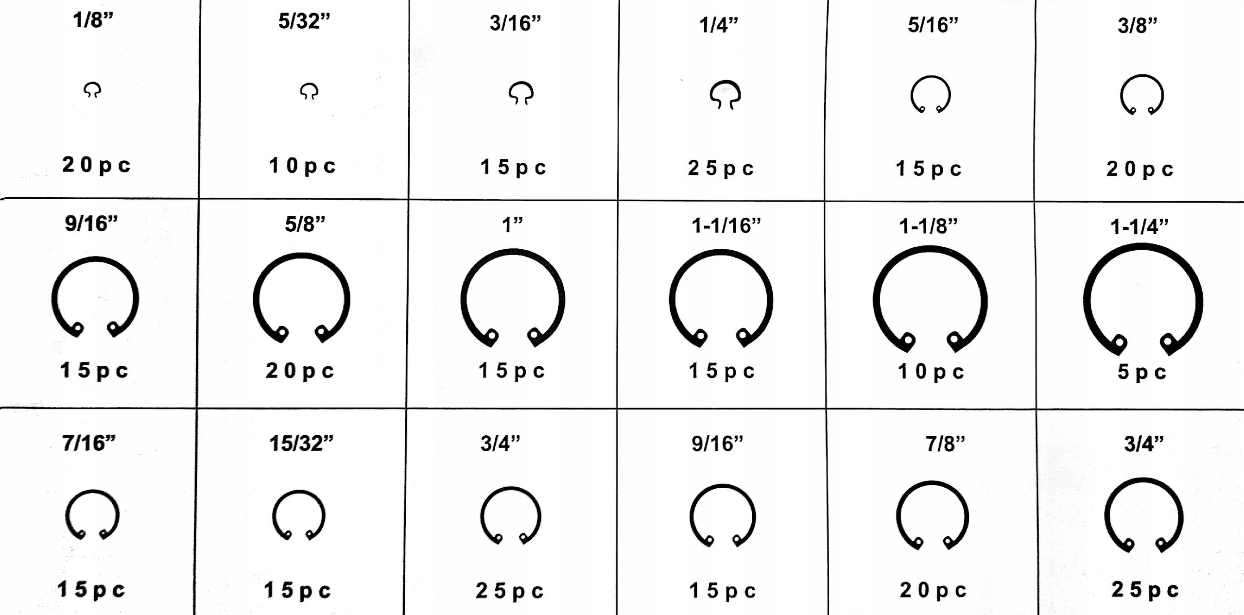 PIERŚCIENIE SEGERA WEWNĘTRZNE ZESTAW PIERŚCIENI WEWNĘTRZNYCH 300 SZT Kod producenta ESM
