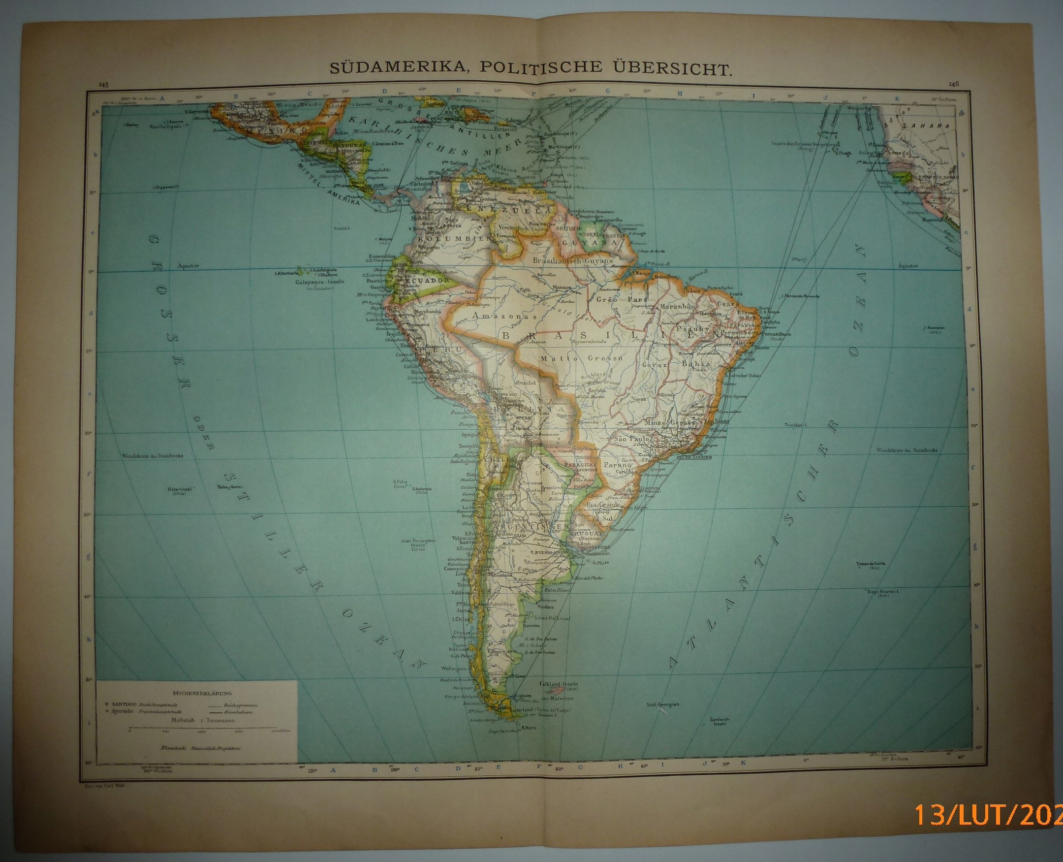 AMERYKA POŁUDNIOWA 1900 Spamers Hand-Atlas