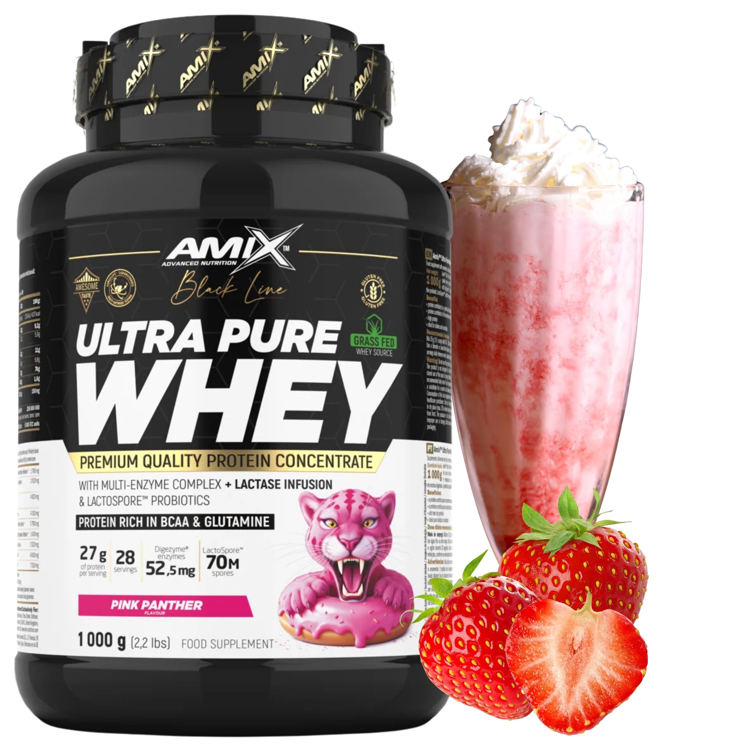 Protein Wpc Pure Whey Digezyme Jahodová bílkovina 1000 g