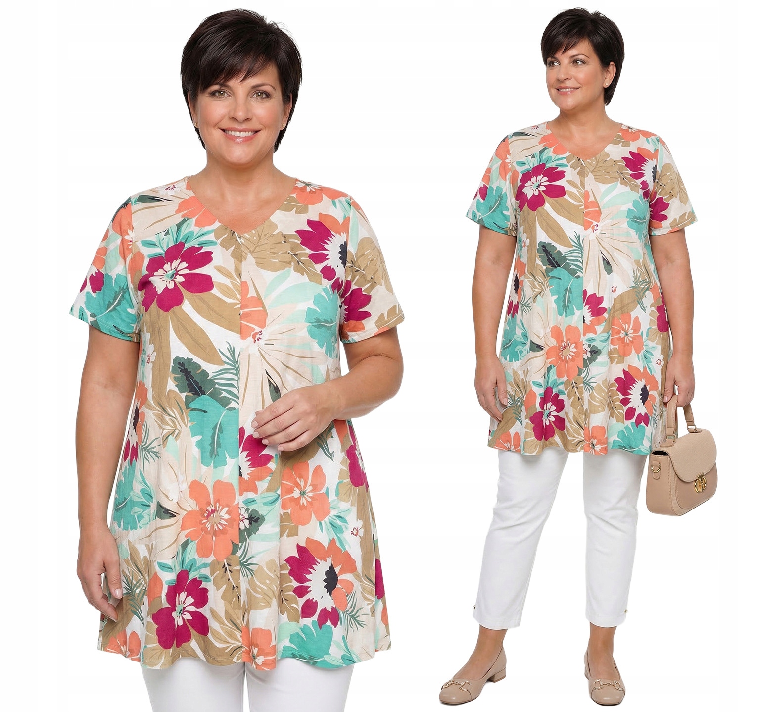 Tunika s barevnými květy plus size velikost 50