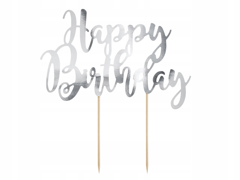 

Topper na tort Happy Birthday srebrny, 22,5 cm
