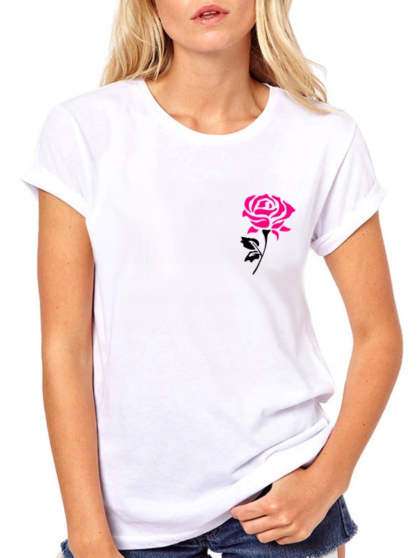 T-SHIRT KOSZULKA DAMSKA Z NADRUKIEM RÓŻA M