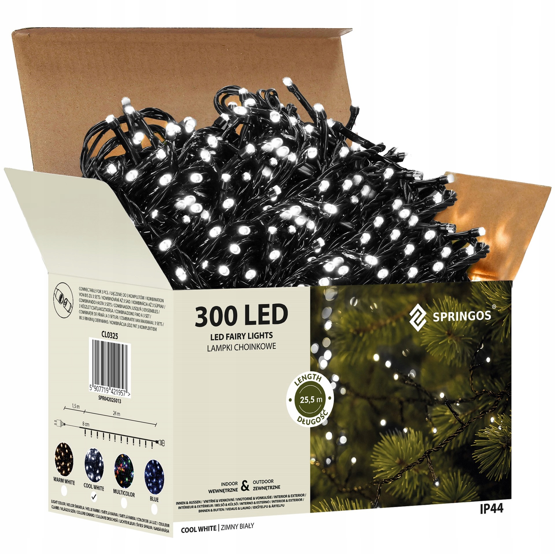 Vánoční Osvětlení Na Stromeček 300 Led Venkovní Silné 19,5 m Studené Bílé Osvětlení