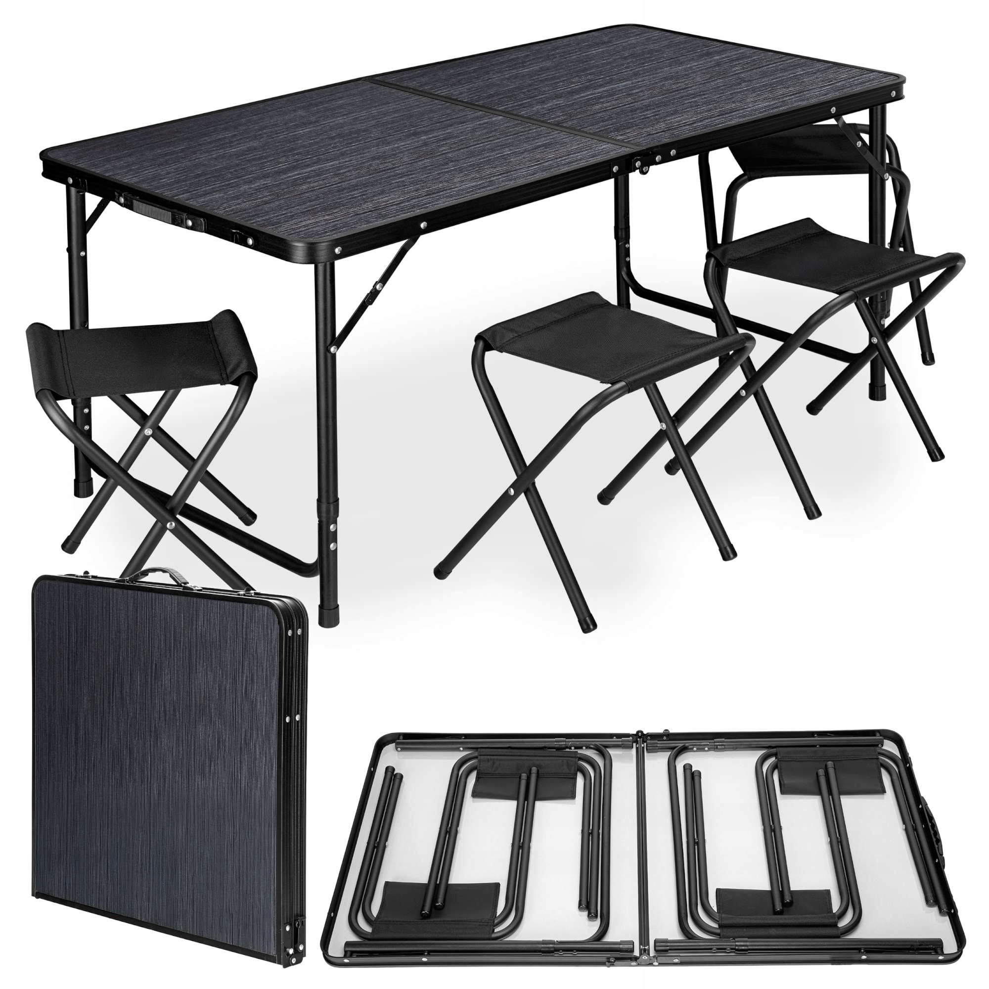 Turistická Sada Kempingový Stůl Stolek 4 Židle Skládací Kufr 5v1