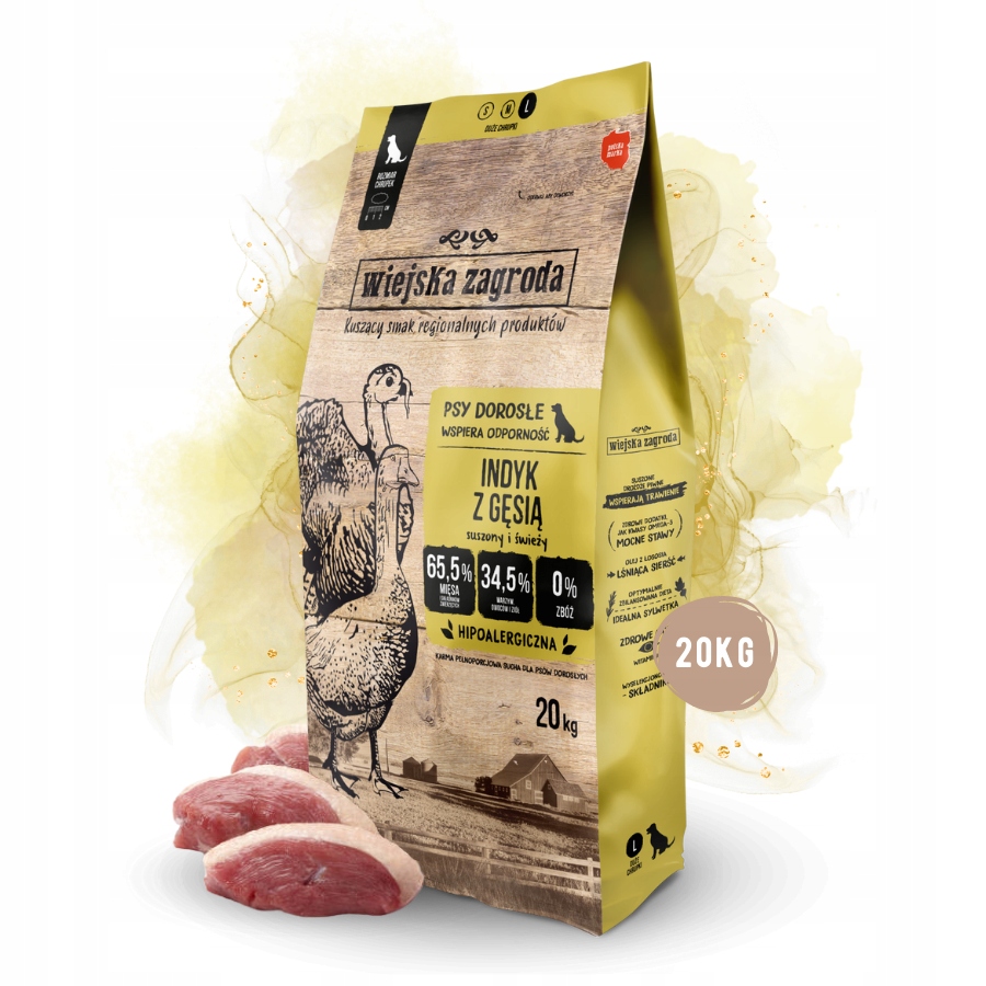 Wiejska Zagroda Karma sucha dla psa Indyk Gęś Warzywa Duże rasy L 20kg