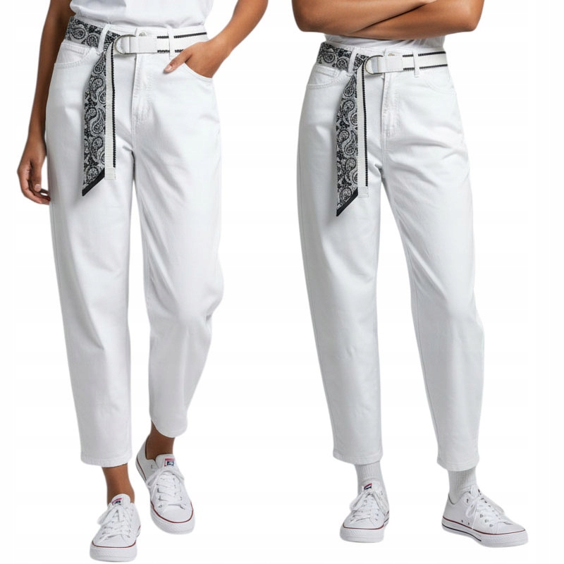 M.sara Damskie Spodnie Jeansowe Luźne Mom-fit 34 Xs Białe