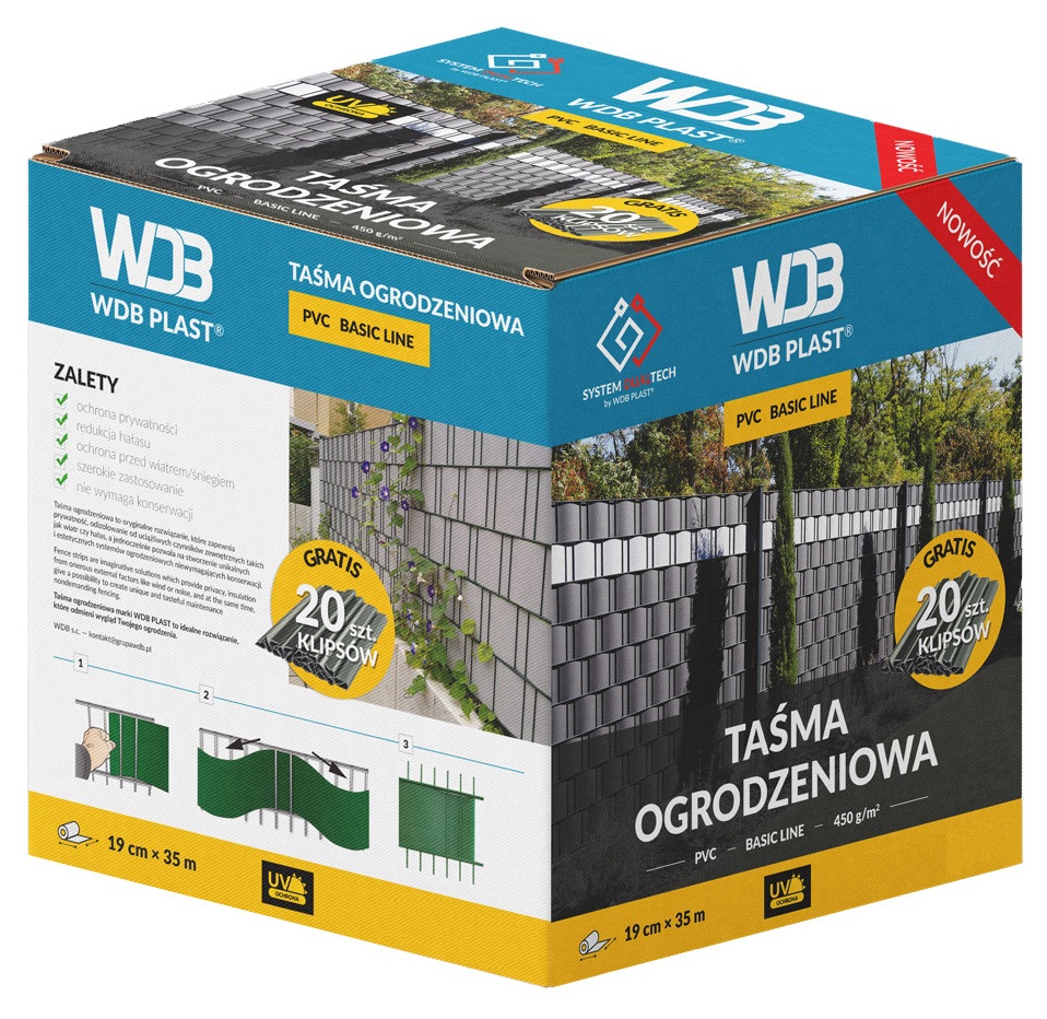 TAŚMA OGRODZENIOWA 19cmx35m ZIELONA OGRODZENIE PVC Producent WDB PLAST