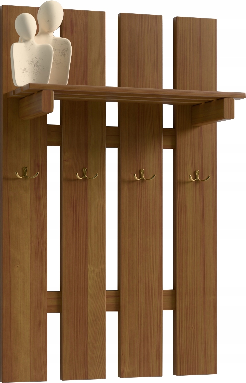 Závěsný Nástěnný Věšák Na Oblečení S Policí, Dřevěný, Kovové Úchytky, Dub